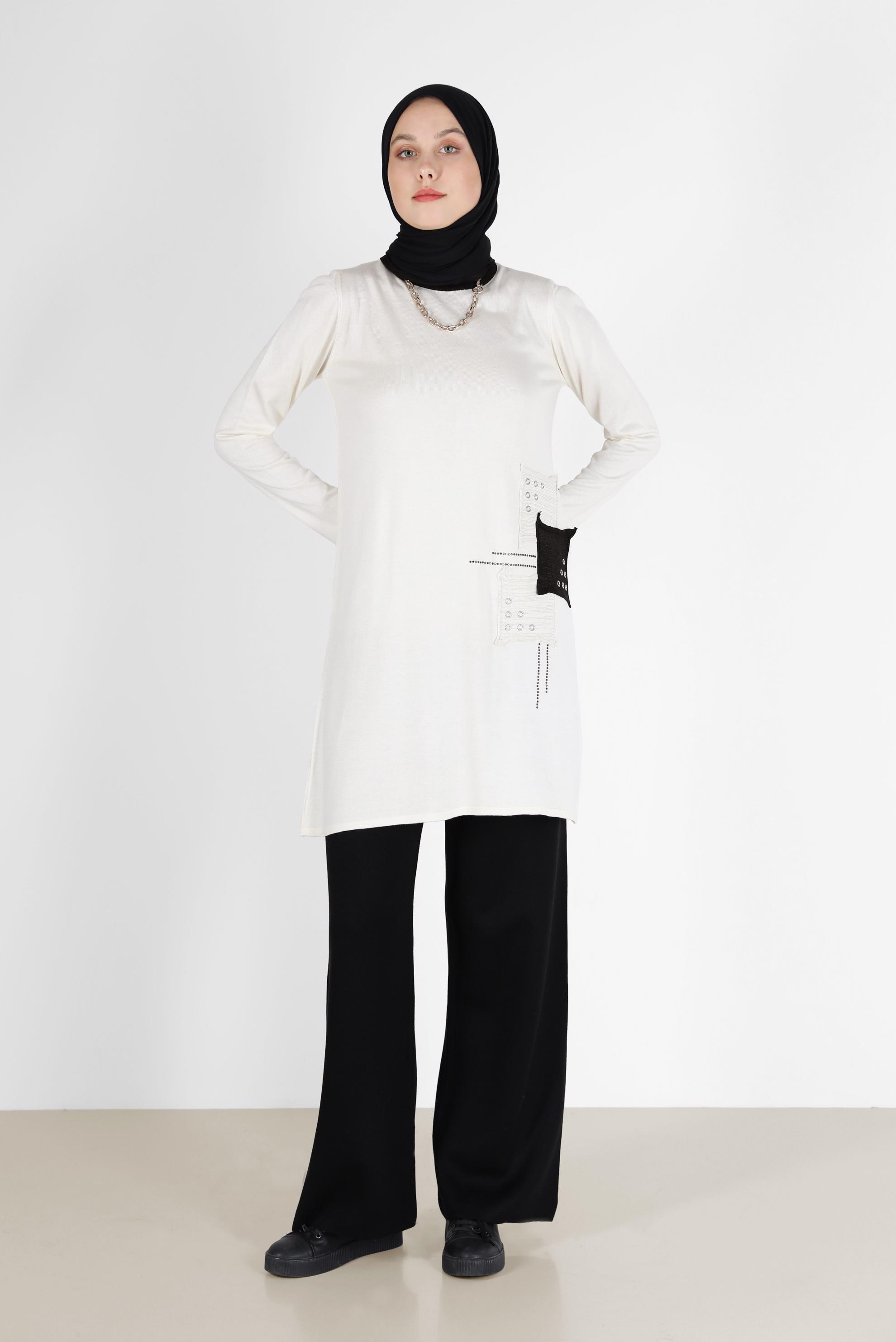 Vêtements hijab BLANC TUNIQUE EN MAILLE À REPRISER 42033