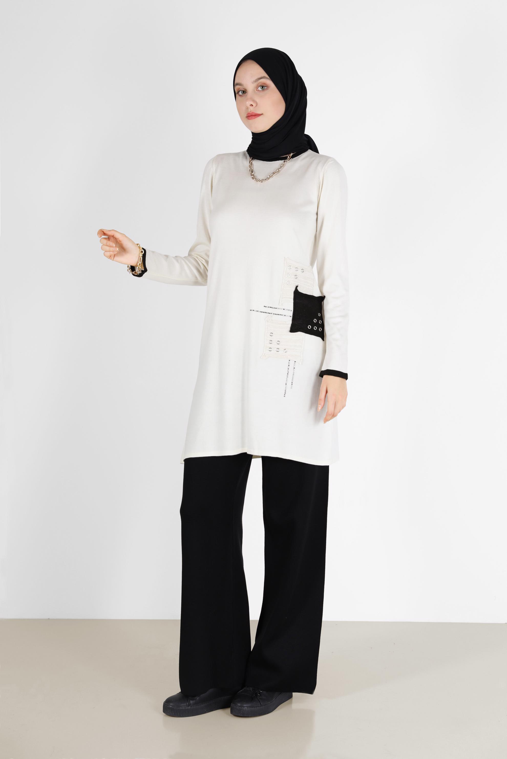Vêtements hijab BLANC TUNIQUE EN MAILLE À REPRISER 42033