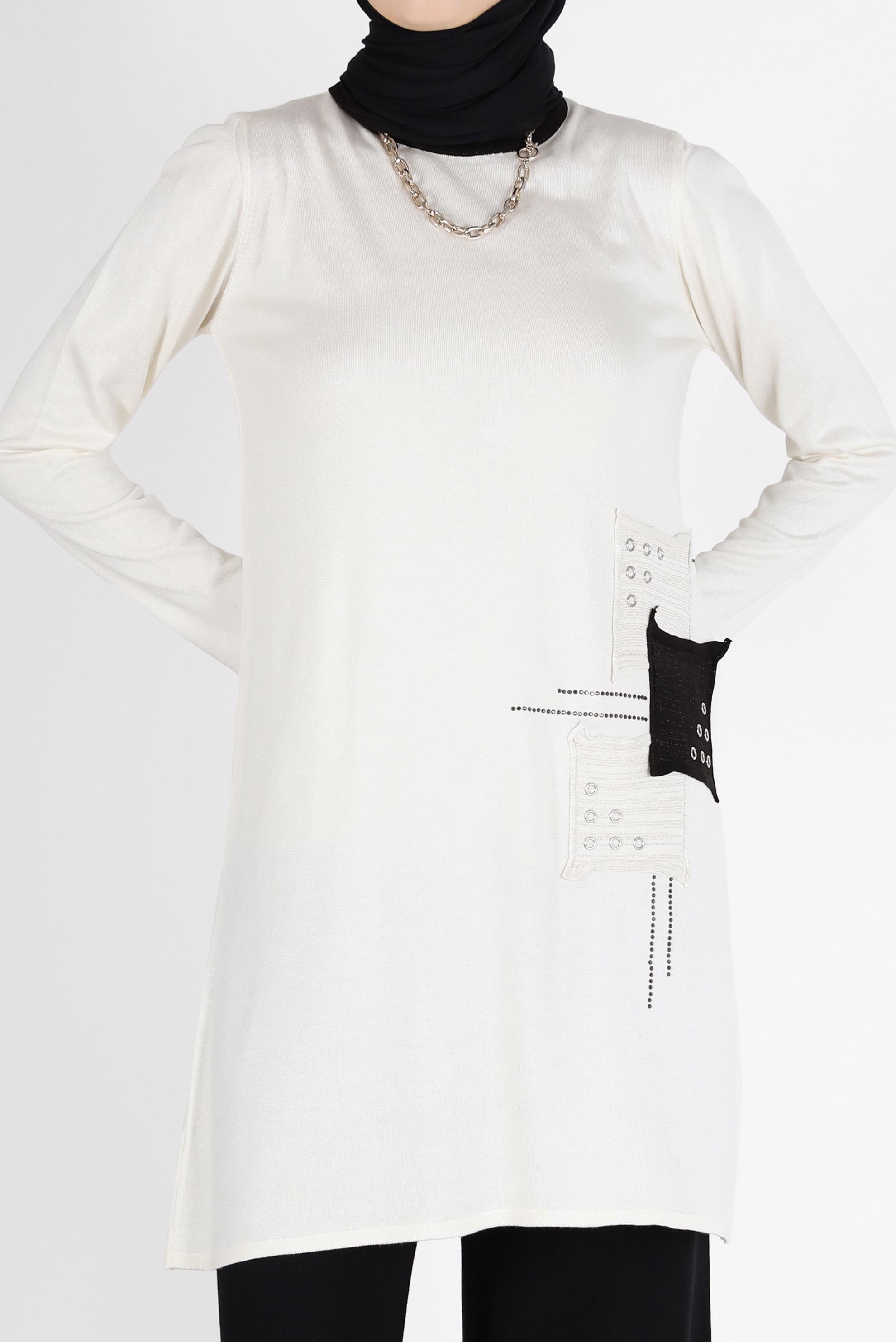 Vêtements hijab BLANC TUNIQUE EN MAILLE À REPRISER 42033
