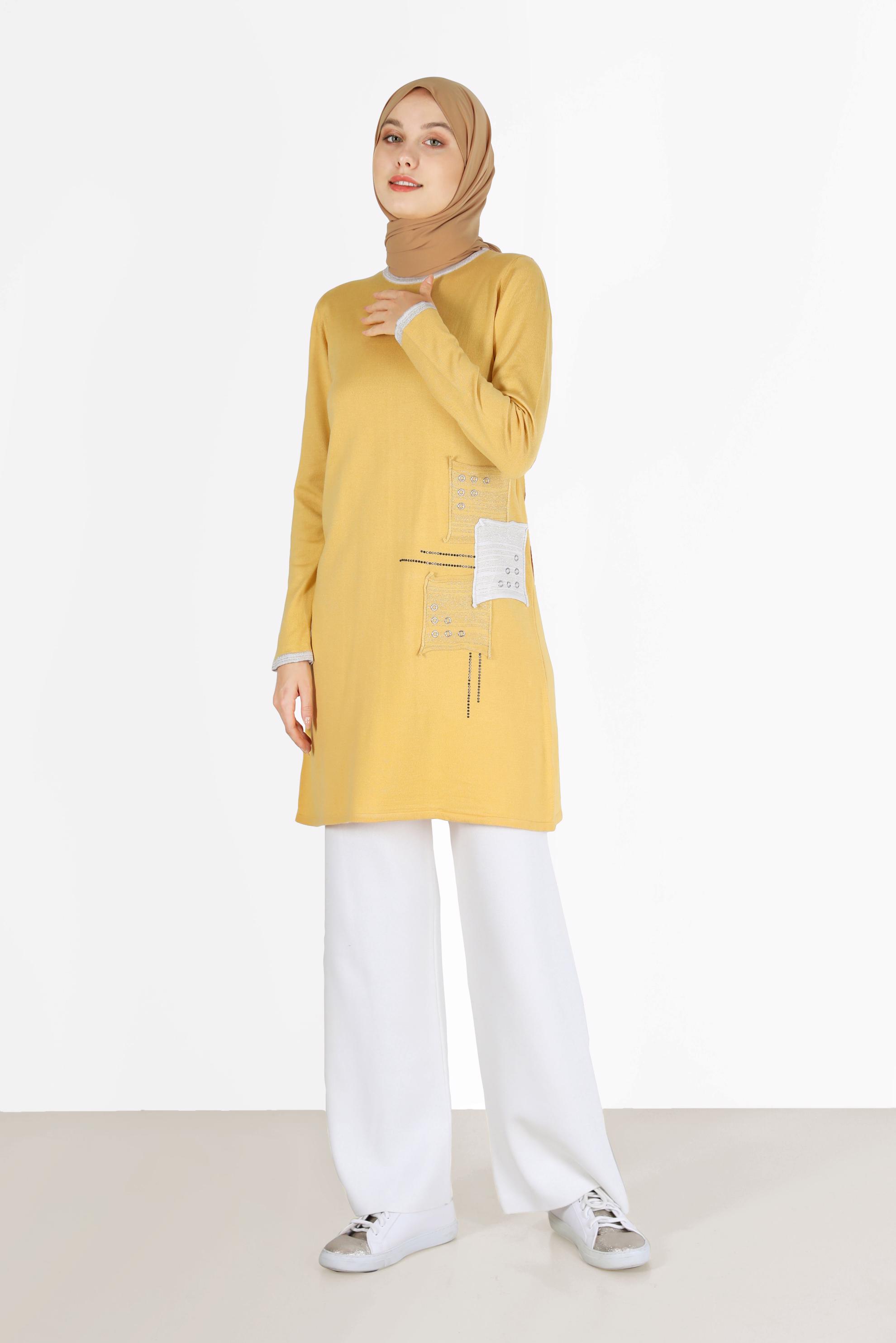 Vêtements hijab JAUNE TUNIQUE EN MAILLE À REPRISER 42033