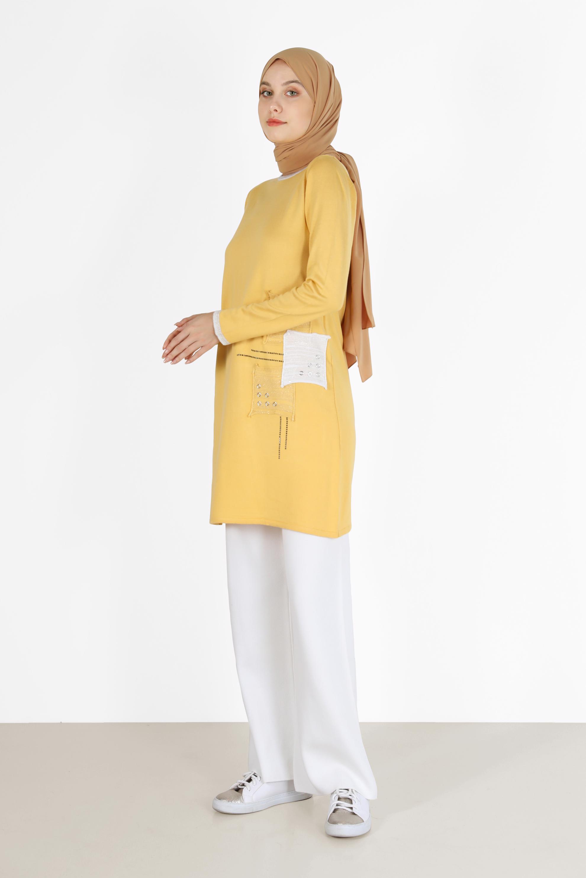 Vêtements hijab JAUNE TUNIQUE EN MAILLE À REPRISER 42033
