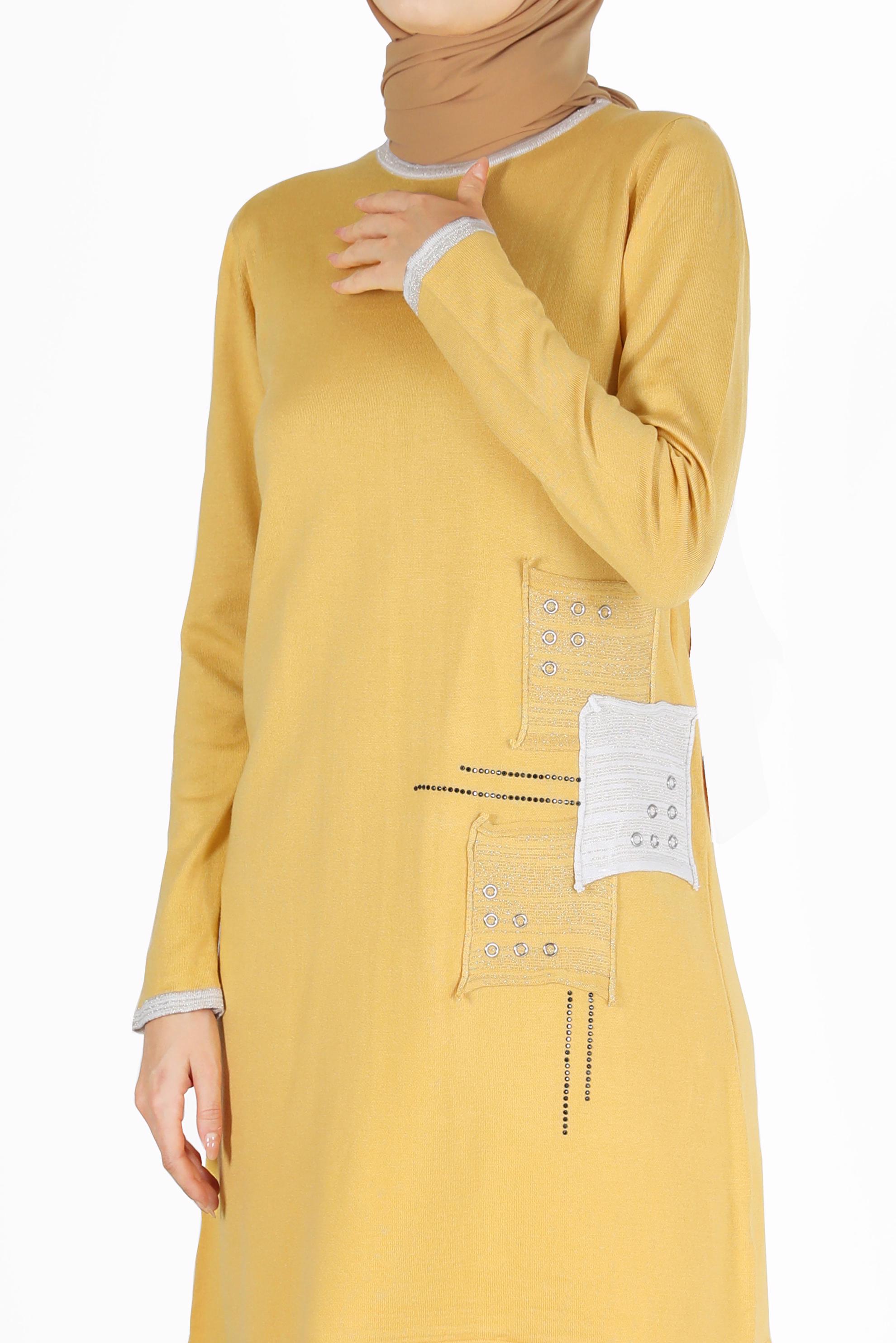 Vêtements hijab JAUNE TUNIQUE EN MAILLE À REPRISER 42033