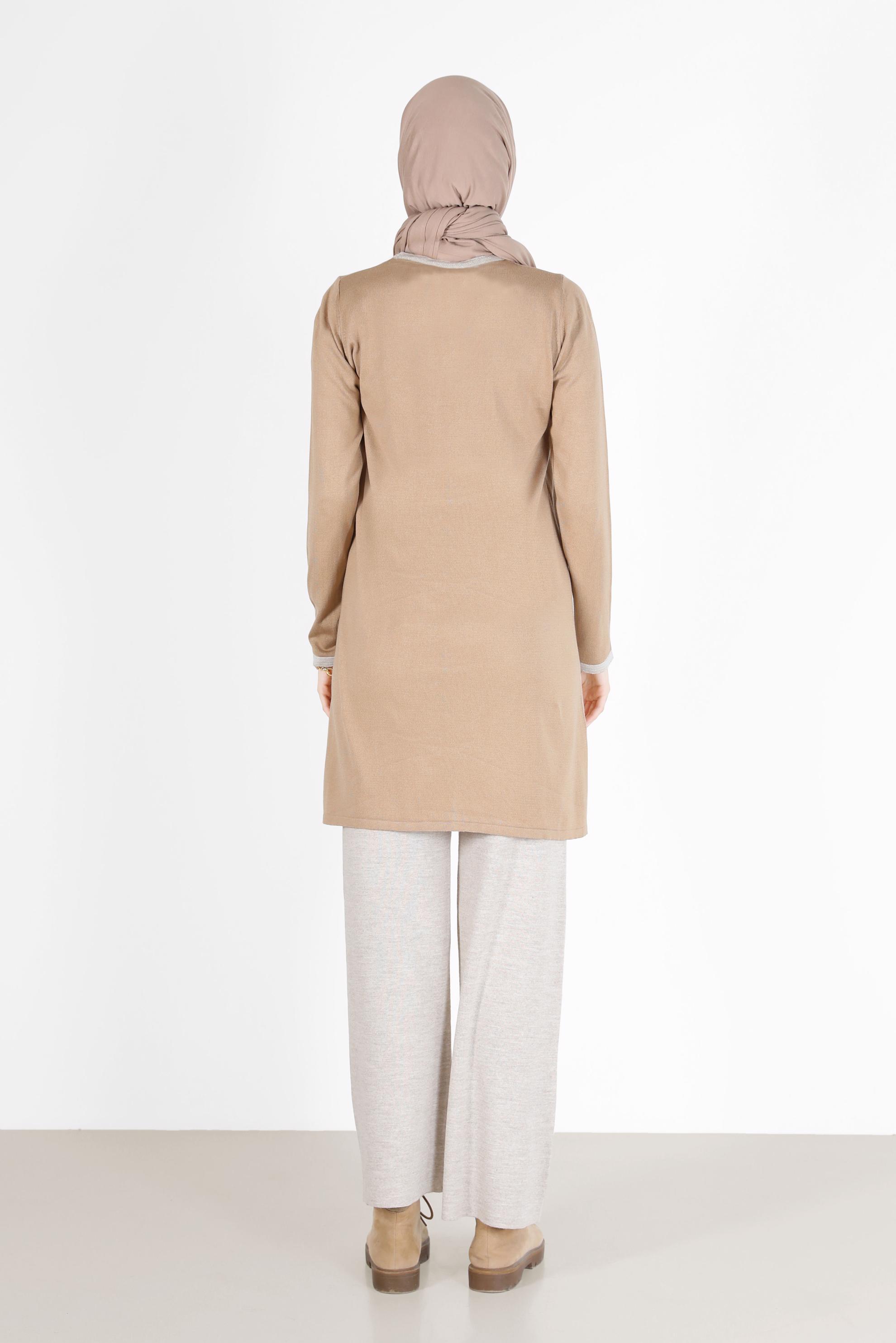 Tesettür giyim KAHVE YAMA DETAYLI TRİKO TUNİK 42033 