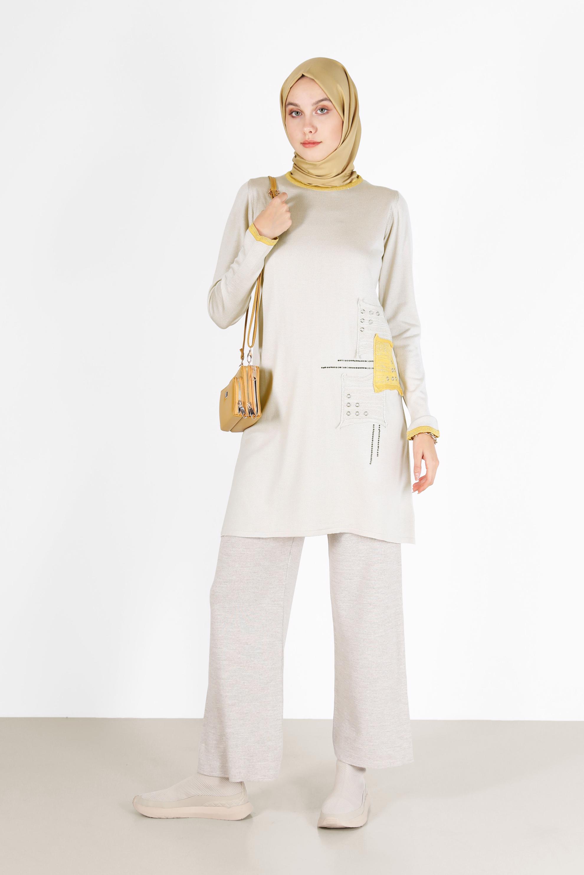 Vêtements hijab BEIGE TUNIQUE EN MAILLE À REPRISER 42033