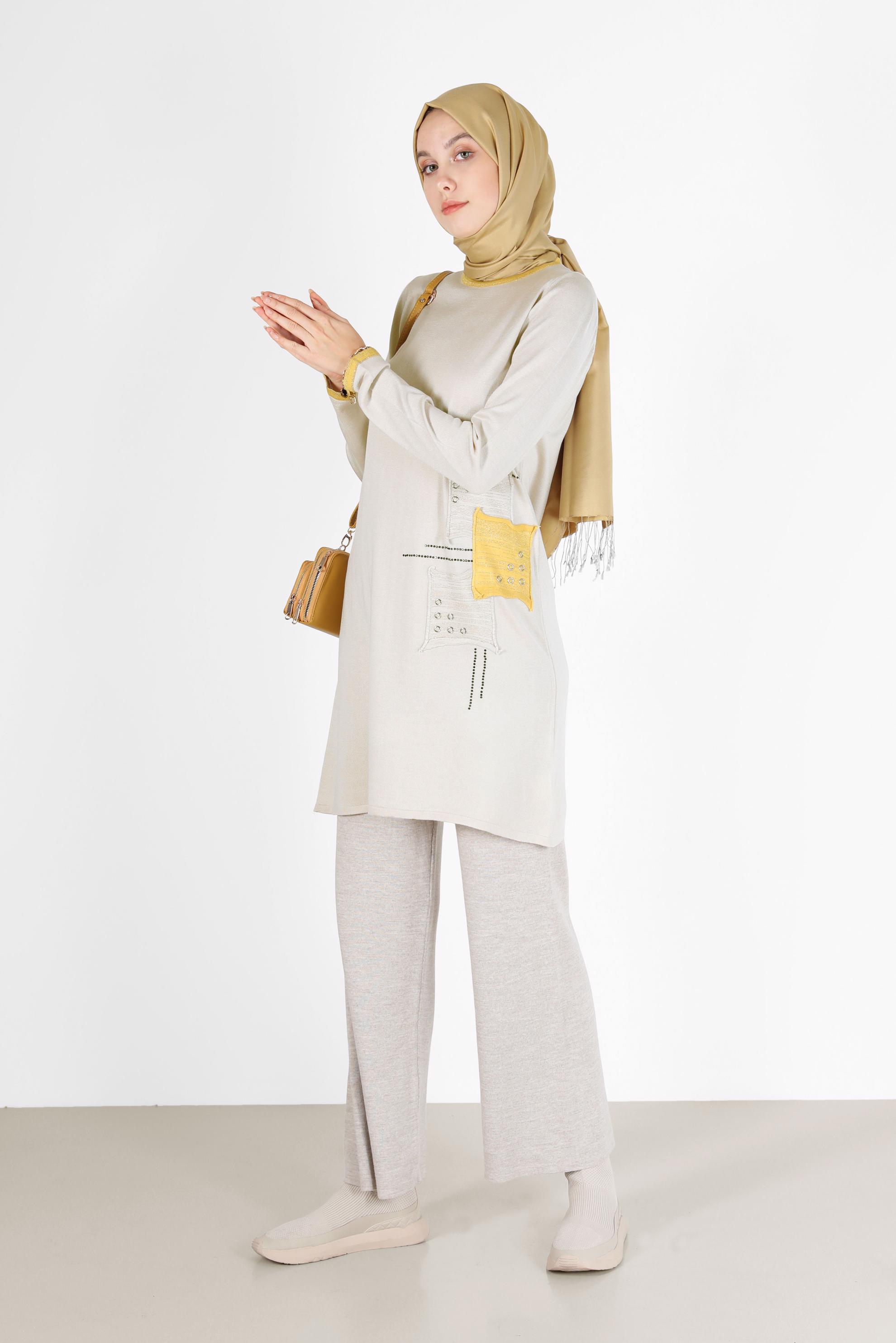 Vêtements hijab BEIGE TUNIQUE EN MAILLE À REPRISER 42033