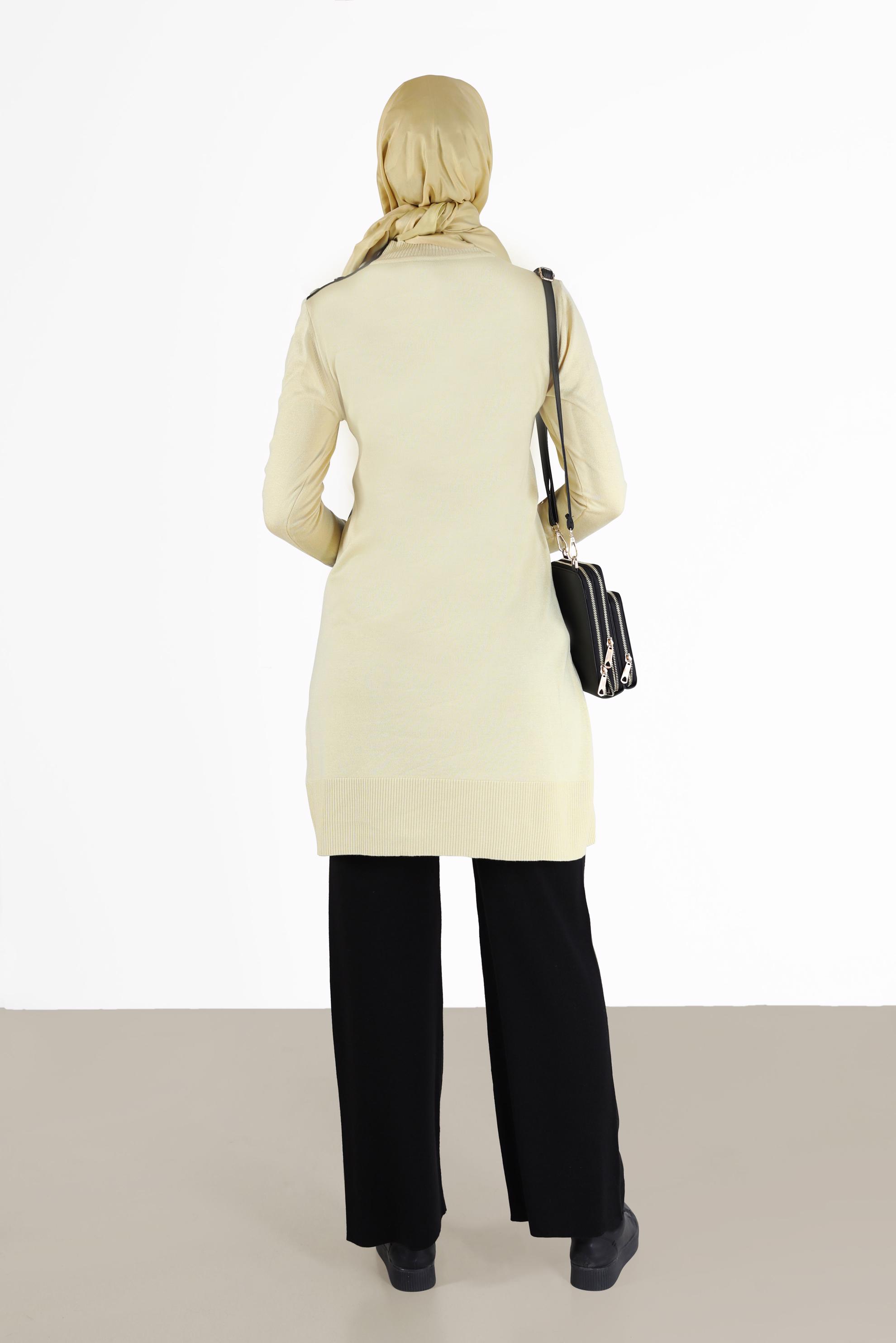 Tesettür giyim SARI YAZI BASKILI CEP DETAYLI TRİKO TUNİK 42034 