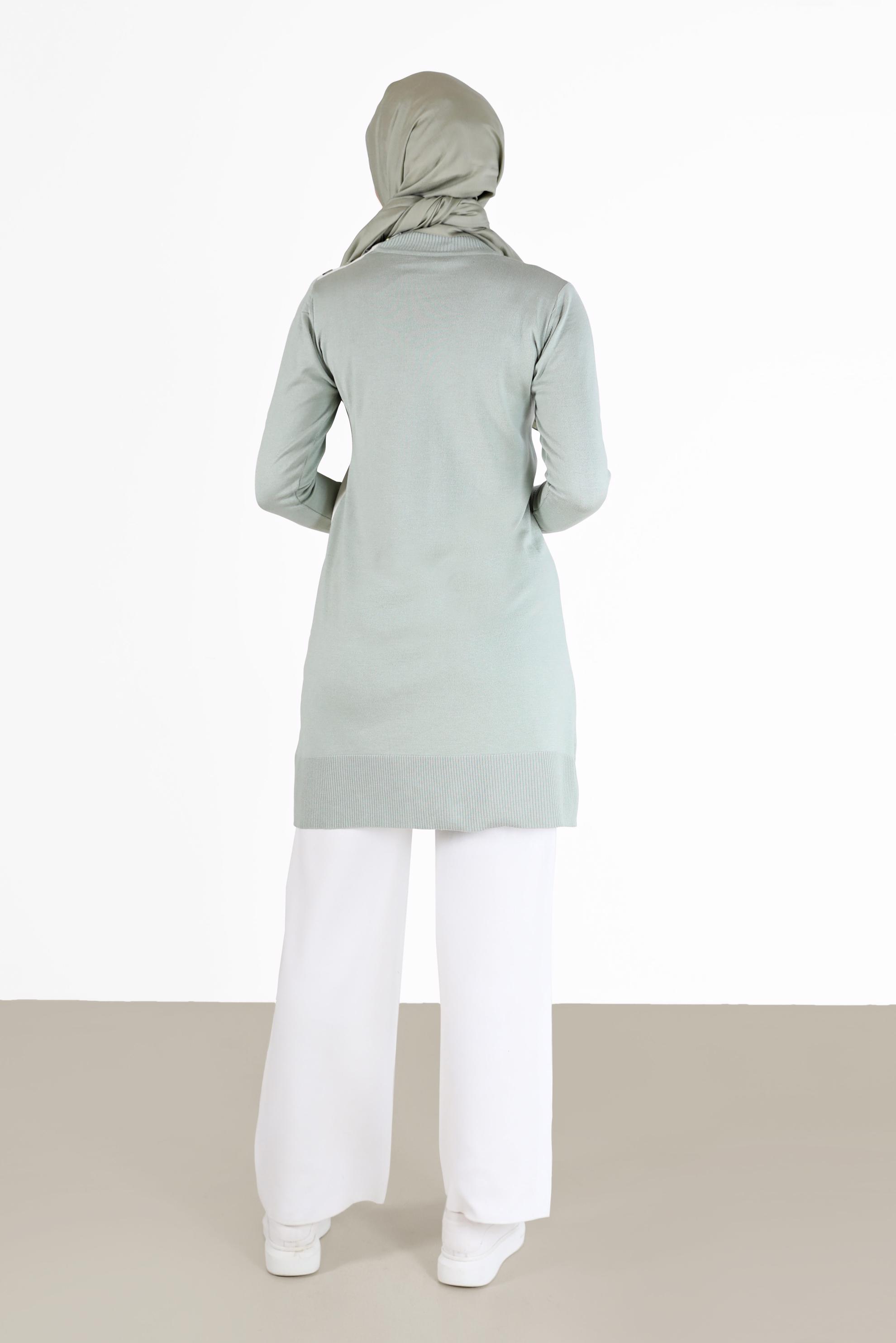 Tesettür giyim YEŞİL YAZI BASKILI CEP DETAYLI TRİKO TUNİK 42034 