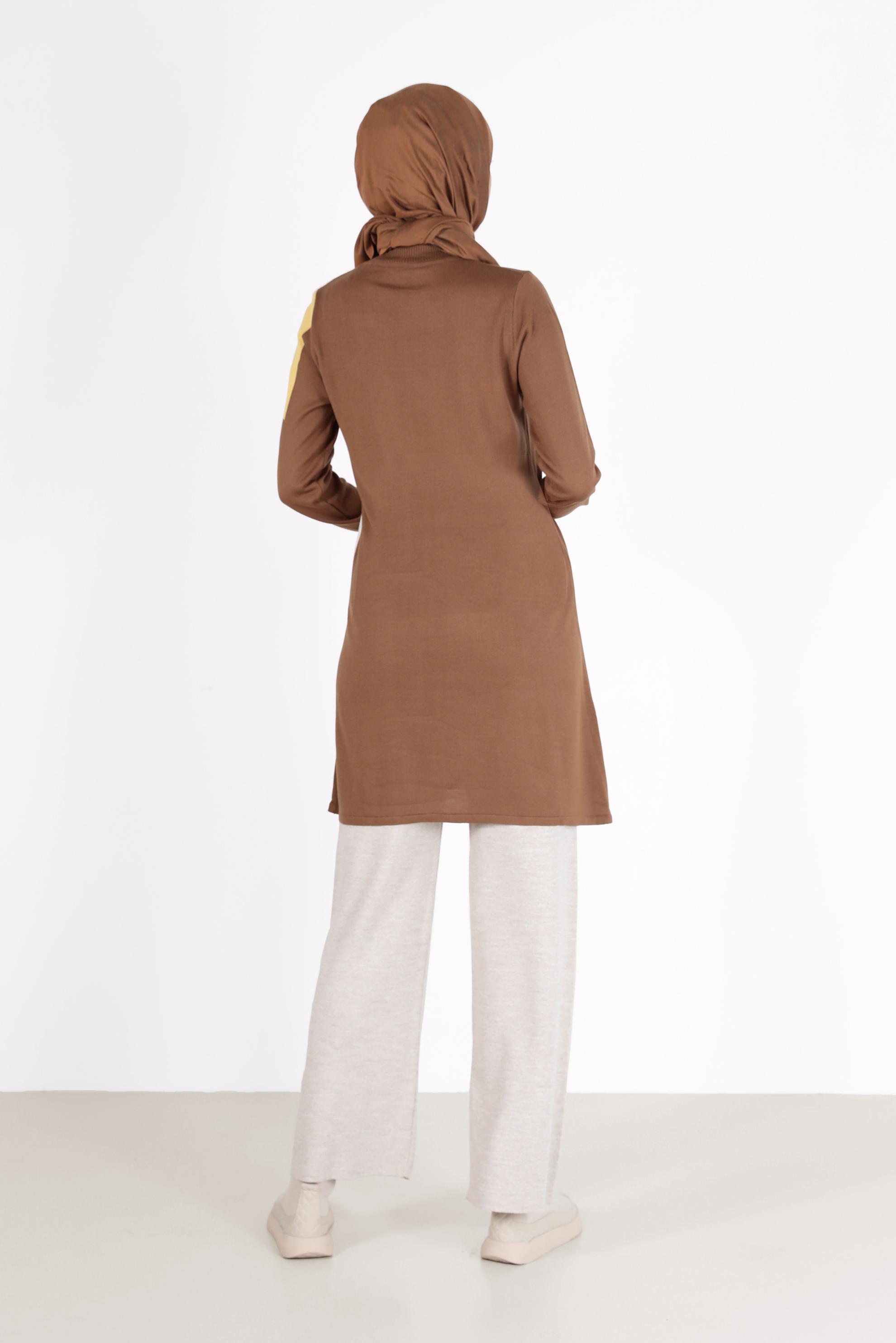 Tesettür giyim TABA DESENLİ BALIKÇI YAKA TRİKO TUNİK 42035 