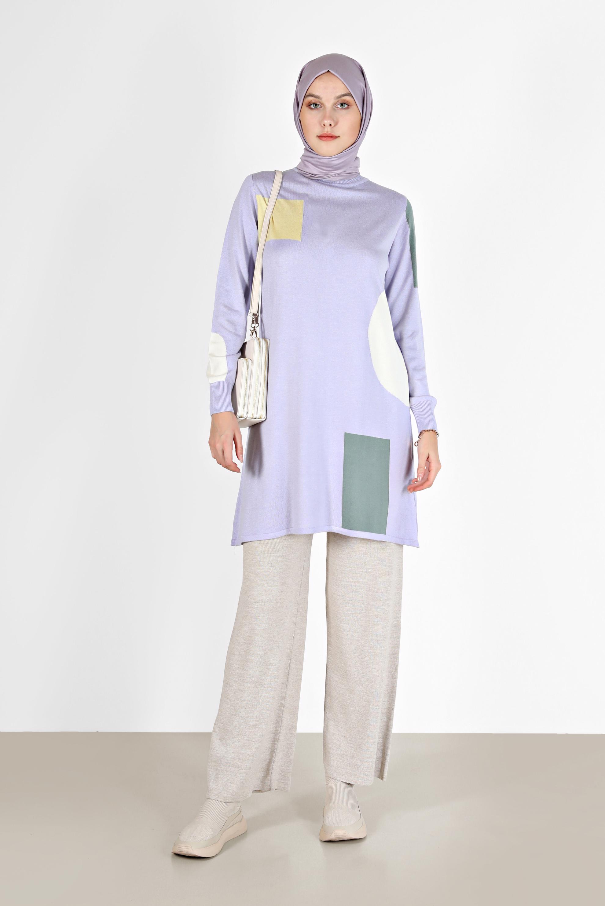 Vêtements hijab POURPRE TUNIQUE EN MAILLE COL ROULÉ À MOTIFS 42035