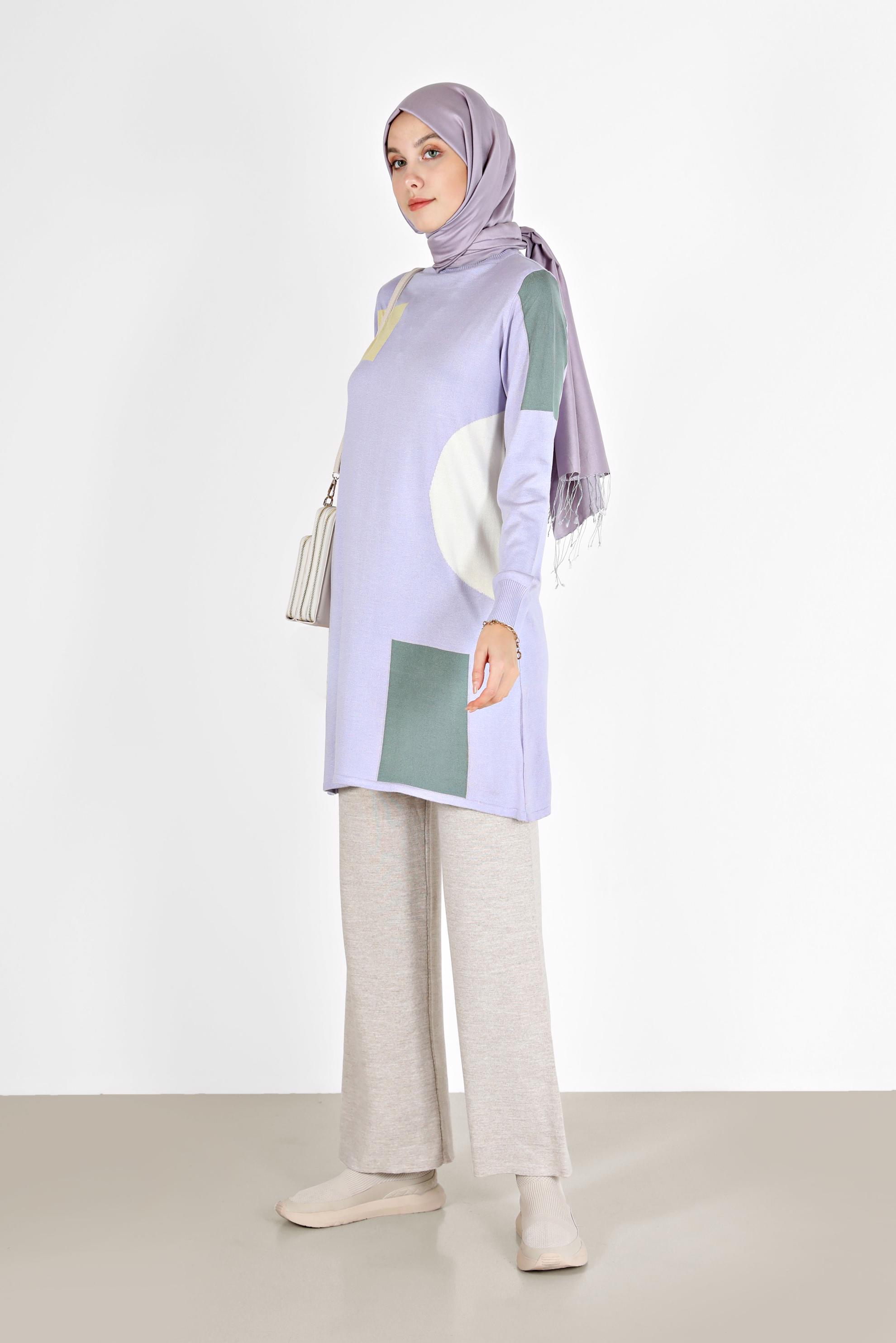 Vêtements hijab POURPRE TUNIQUE EN MAILLE COL ROULÉ À MOTIFS 42035