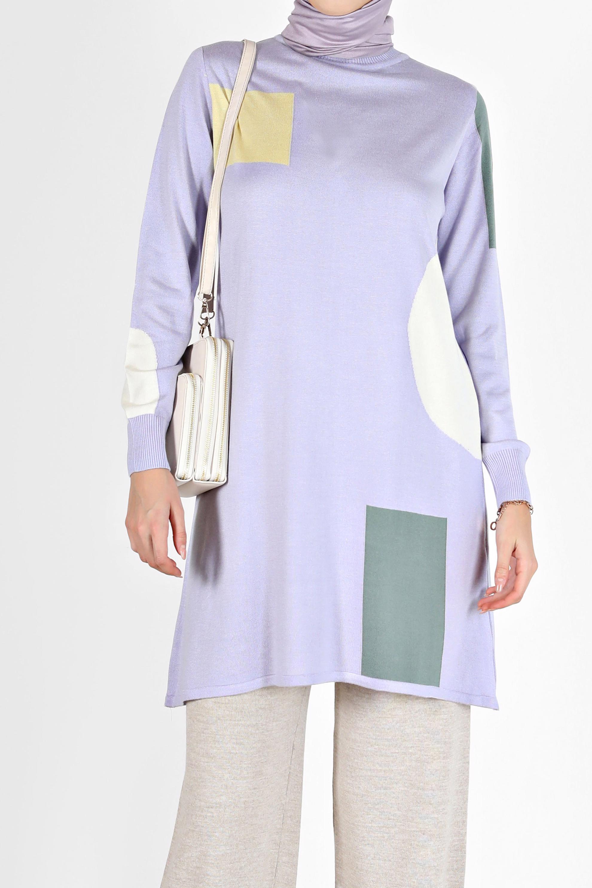 Vêtements hijab POURPRE TUNIQUE EN MAILLE COL ROULÉ À MOTIFS 42035