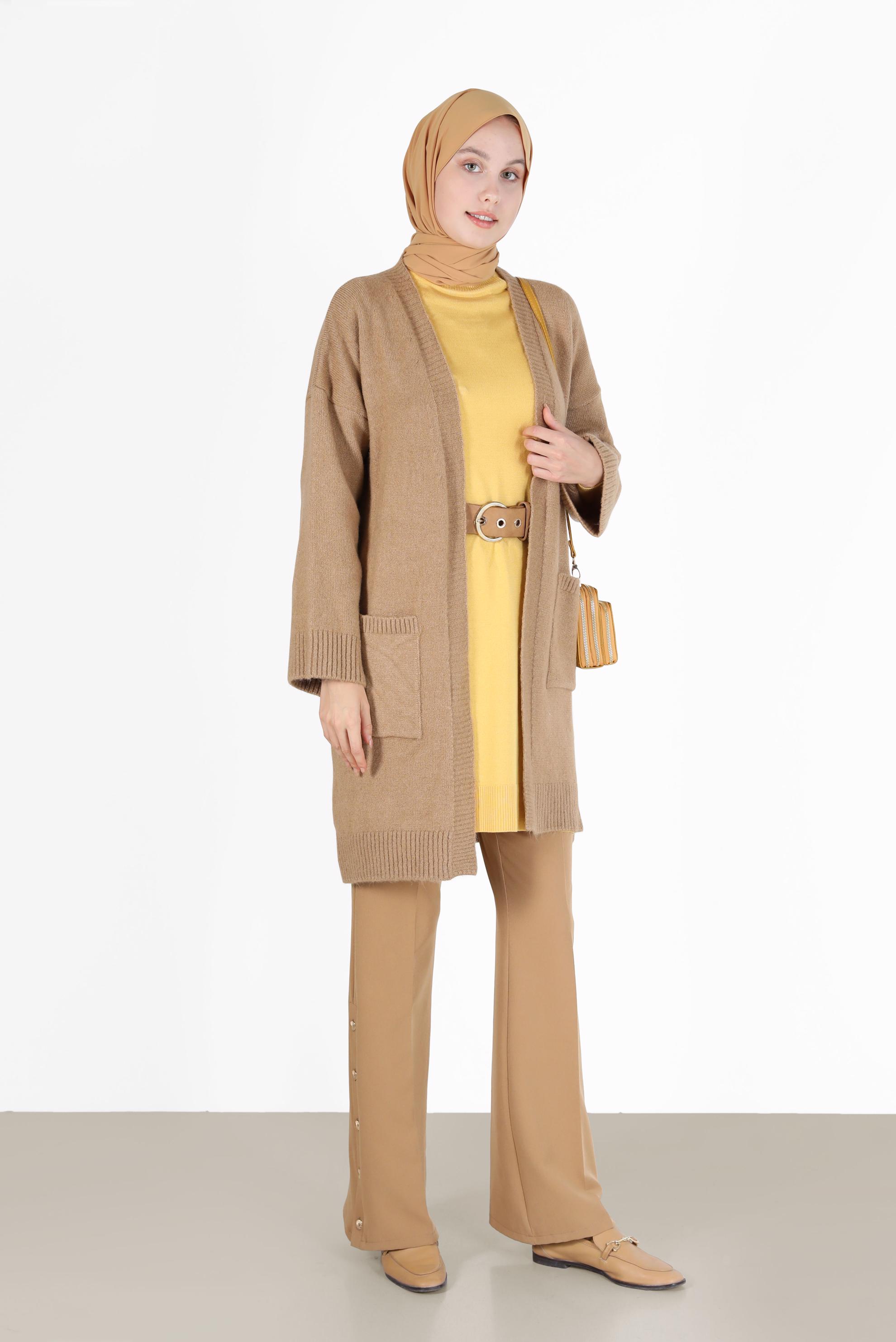 Tesettür giyim SARI KOLLARI KENDİNDEN DESENLİ TRİKO TUNİK 42036 