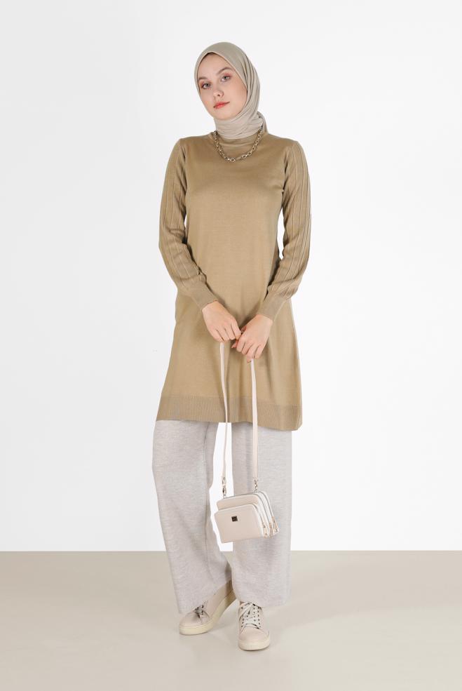 Hijab clothing  KNITWEAR TUNIC WITH PATTERNED SLEEVES 42036  - ALVİNA