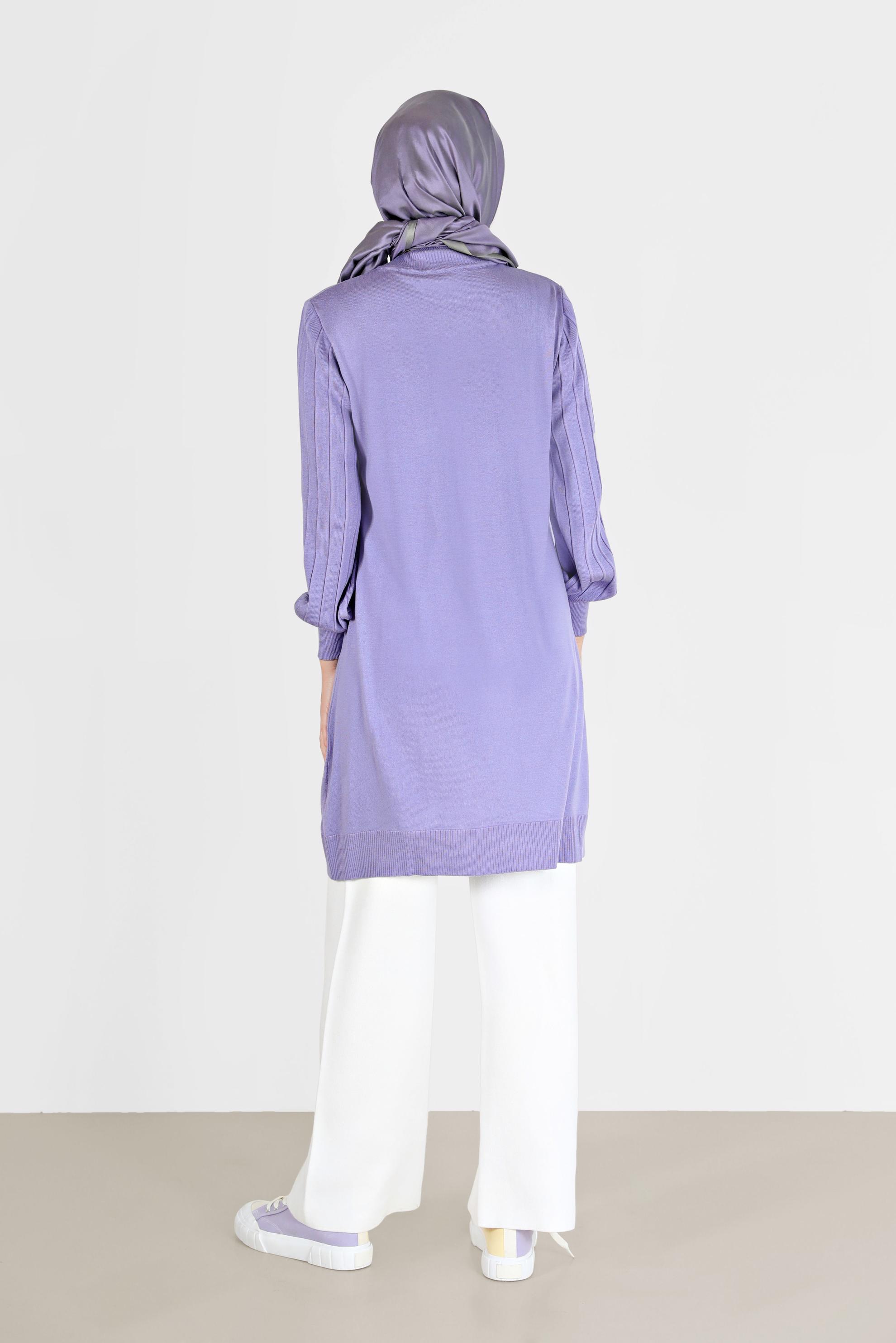 Tesettür giyim MOR KOLLARI KENDİNDEN DESENLİ TRİKO TUNİK 42036 