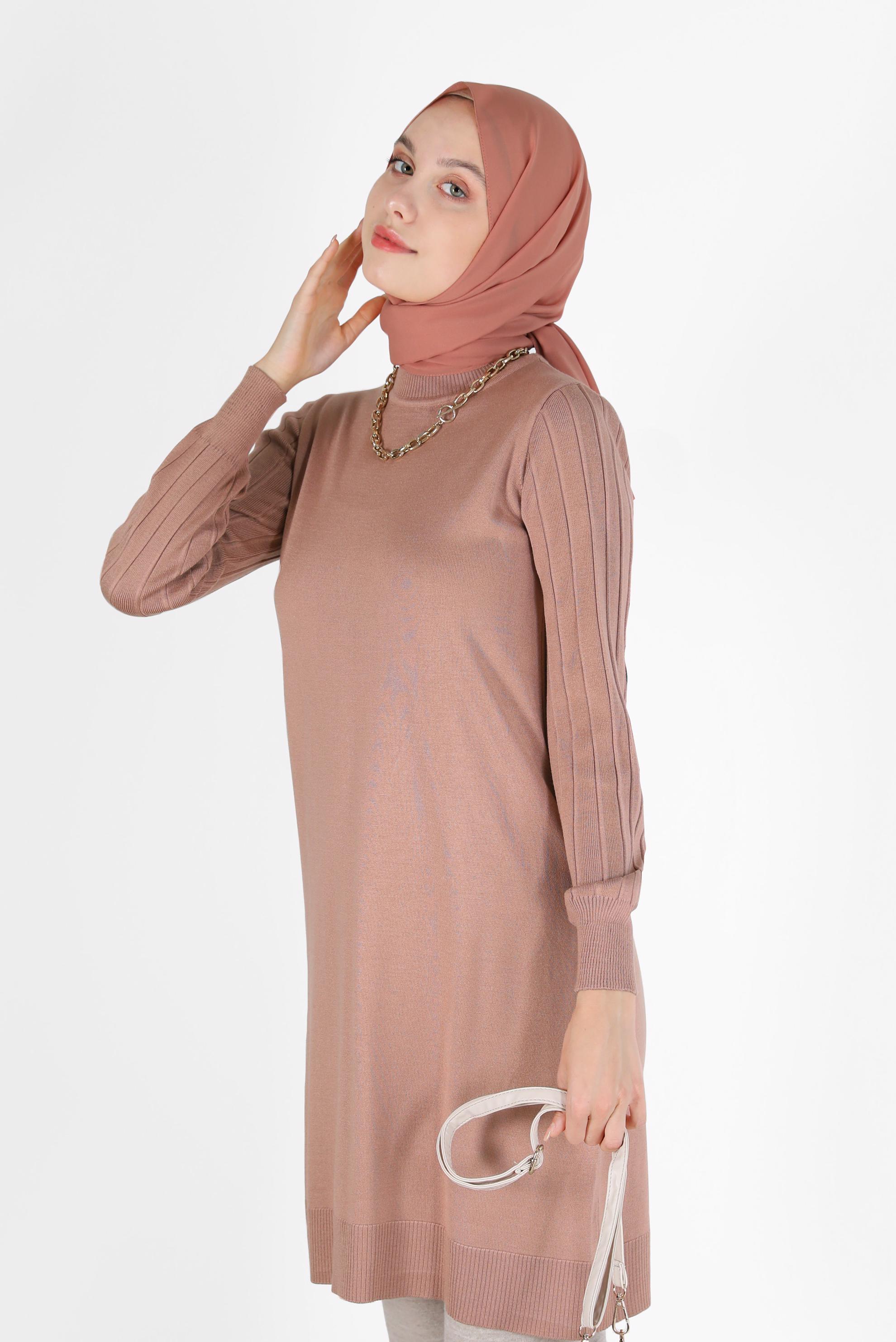 Hijab clothing POWDER KNITWEAR TUNIC WITH PATTERNED SLEEVES 42036 
