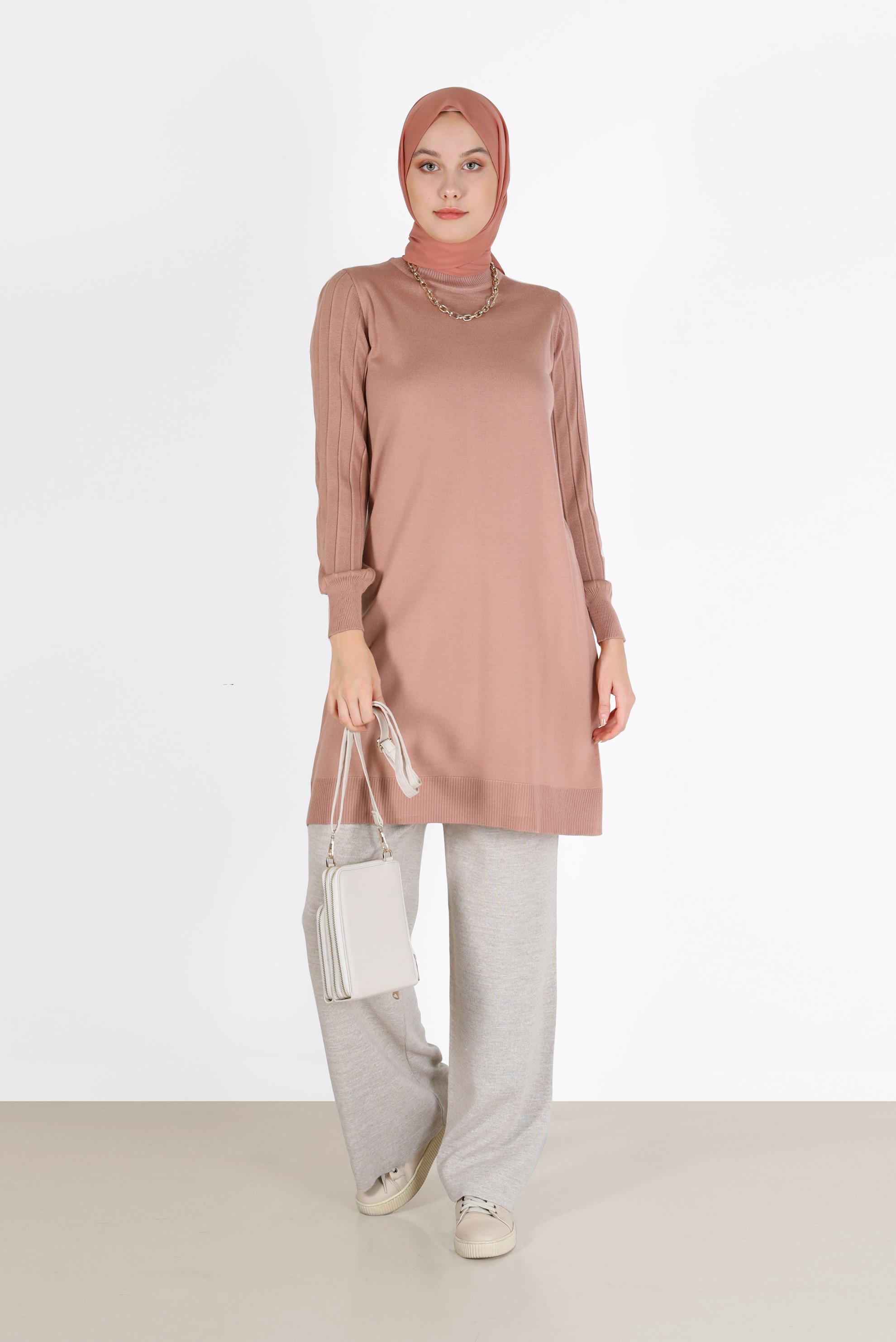 Hijab clothing POWDER KNITWEAR TUNIC WITH PATTERNED SLEEVES 42036 