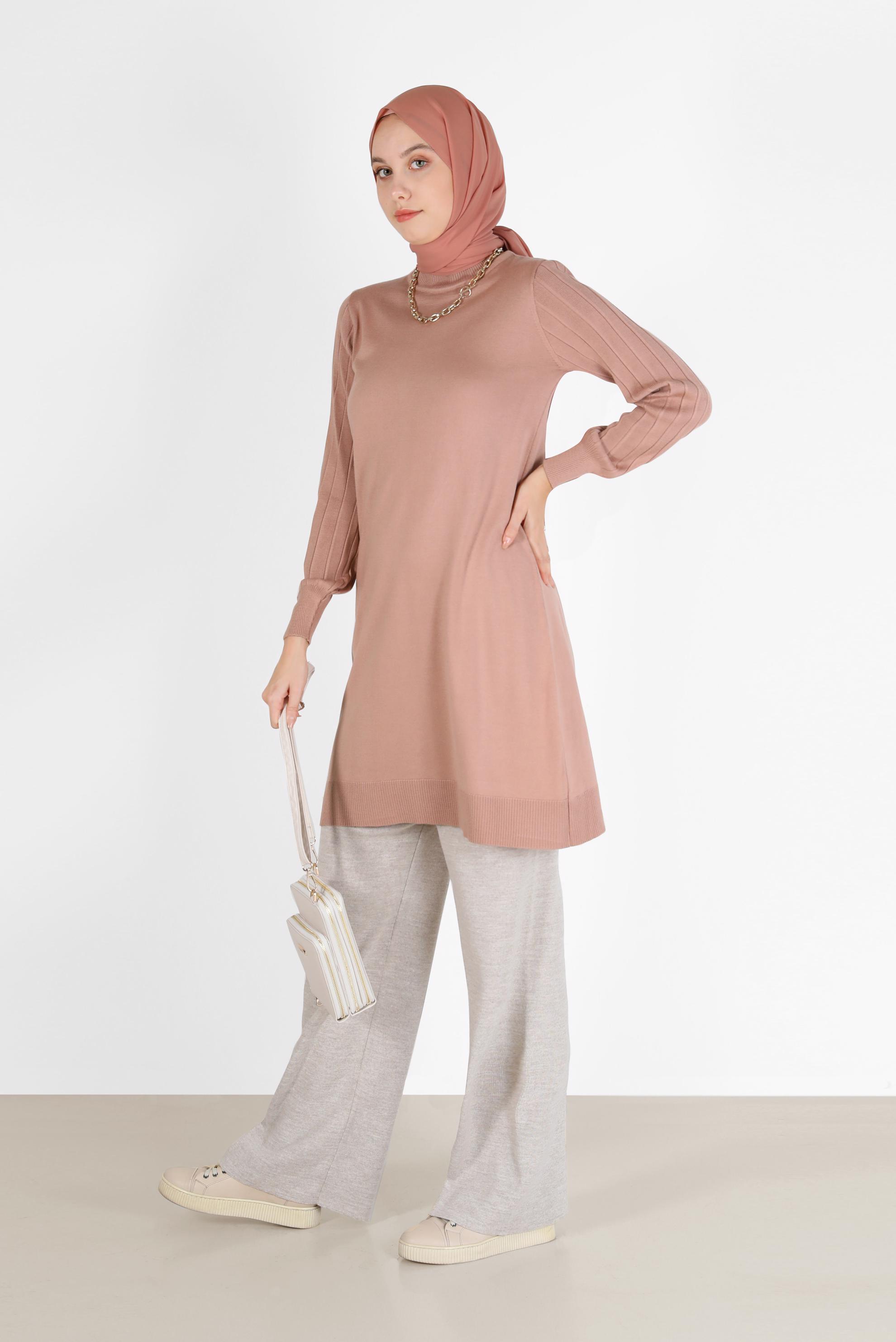 Hijab clothing POWDER KNITWEAR TUNIC WITH PATTERNED SLEEVES 42036 
