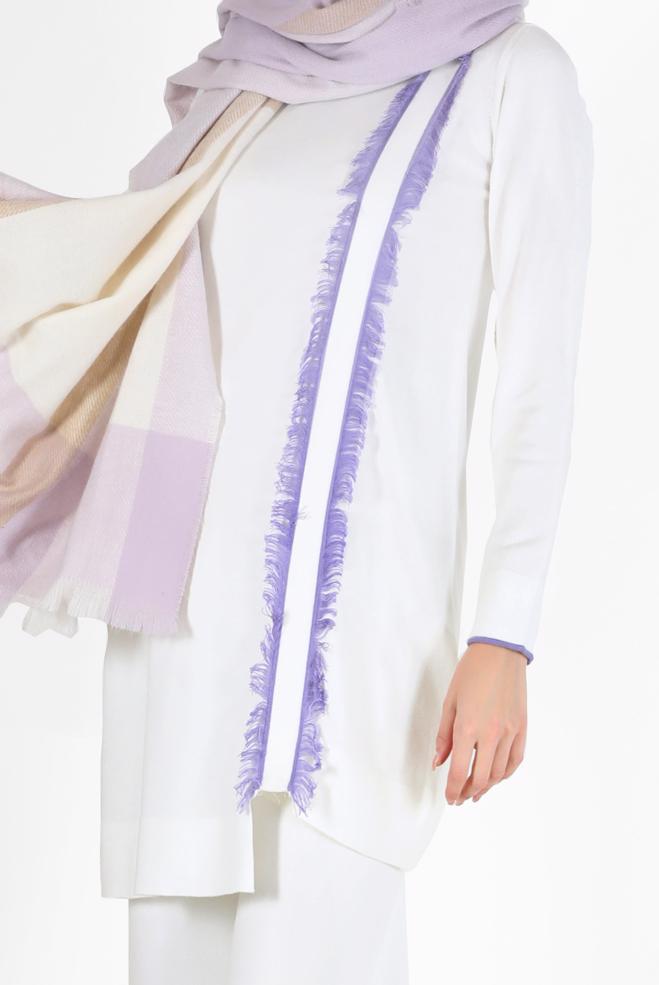 Tesettür giyim BEYAZ PÜSKÜL DETAYLI TRİKO TUNİK 42037  - ALVİNA