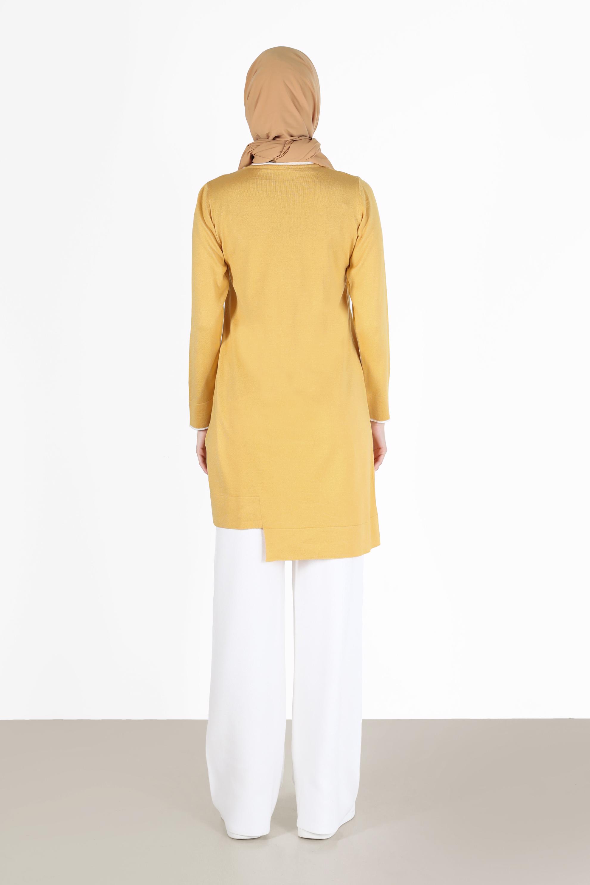 Tesettür giyim SARI PÜSKÜL DETAYLI TRİKO TUNİK 42037 