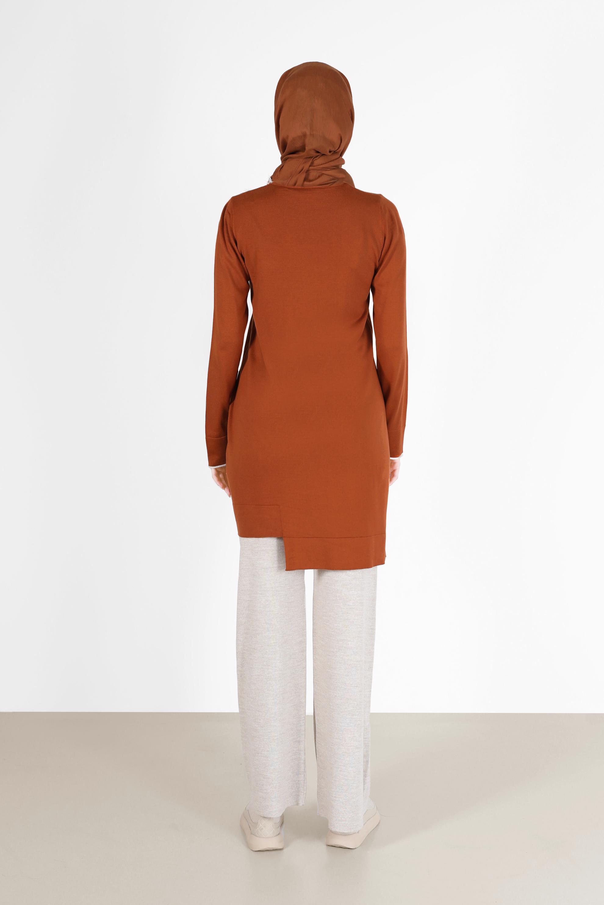 Vêtements hijab ORANGE TUNIQUE MAILLE DÉTAILLÉE FRANGES 42037