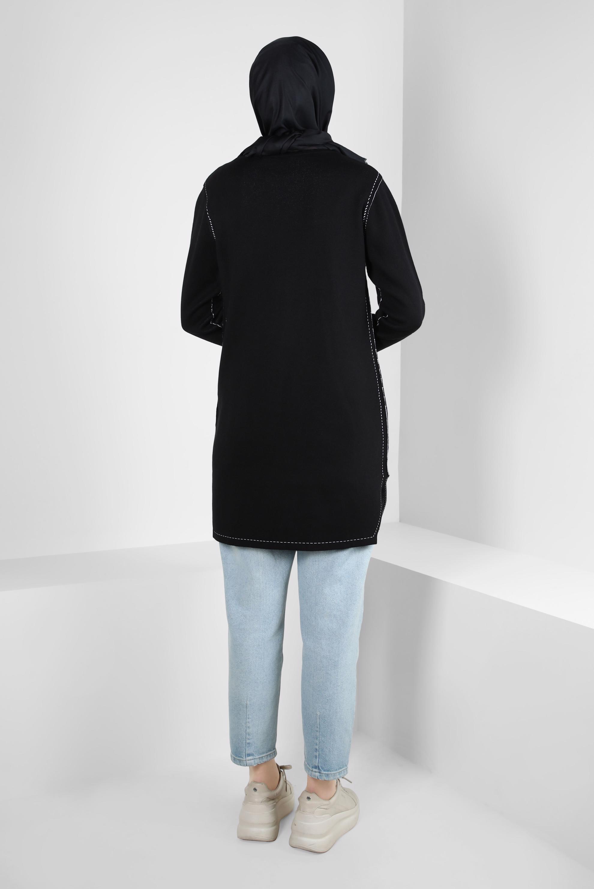 Tesettür giyim SİYAH CEP DETAYLI TRİKO TUNİK 42038 