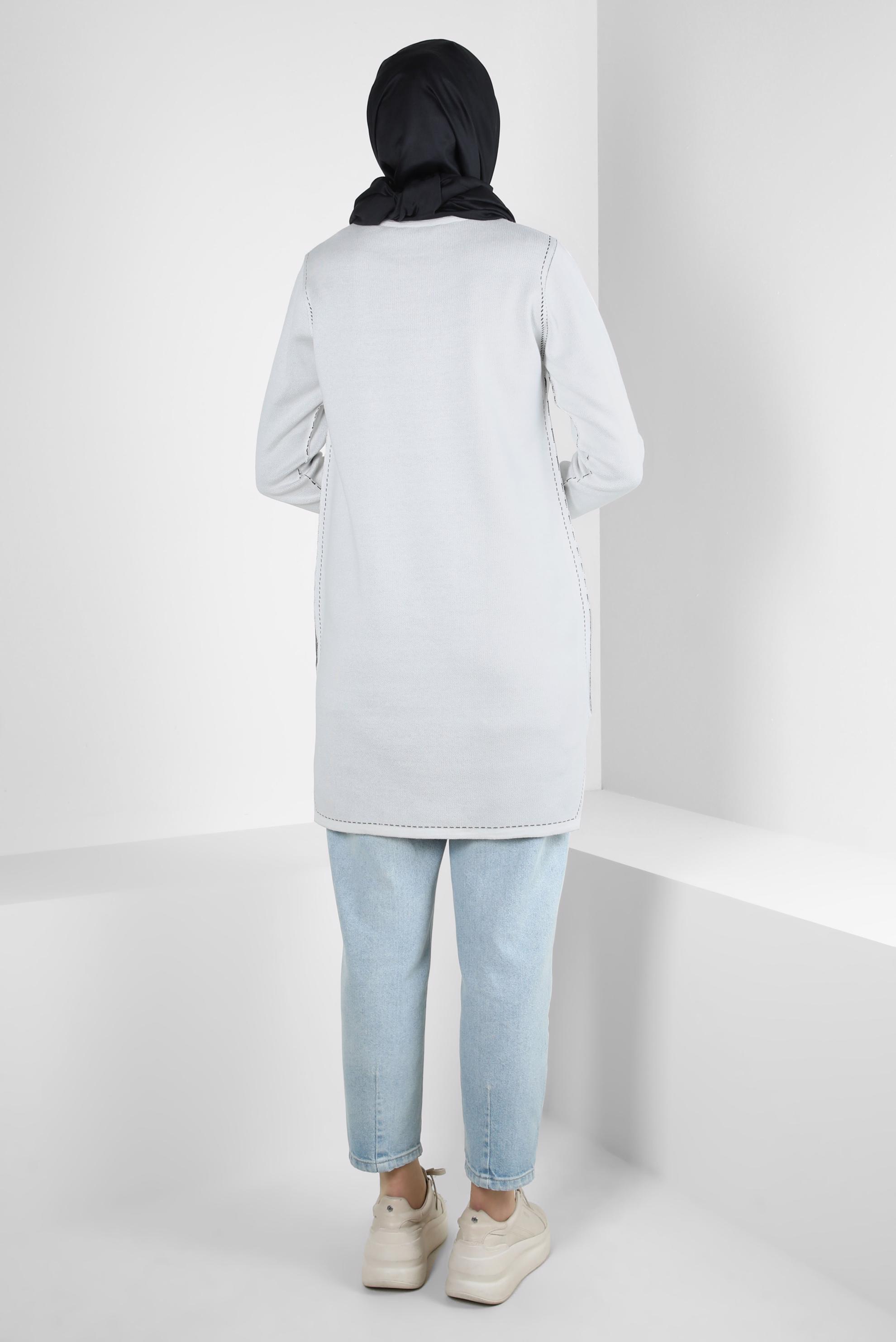 Tesettür giyim BEYAZ CEP DETAYLI TRİKO TUNİK 42038 