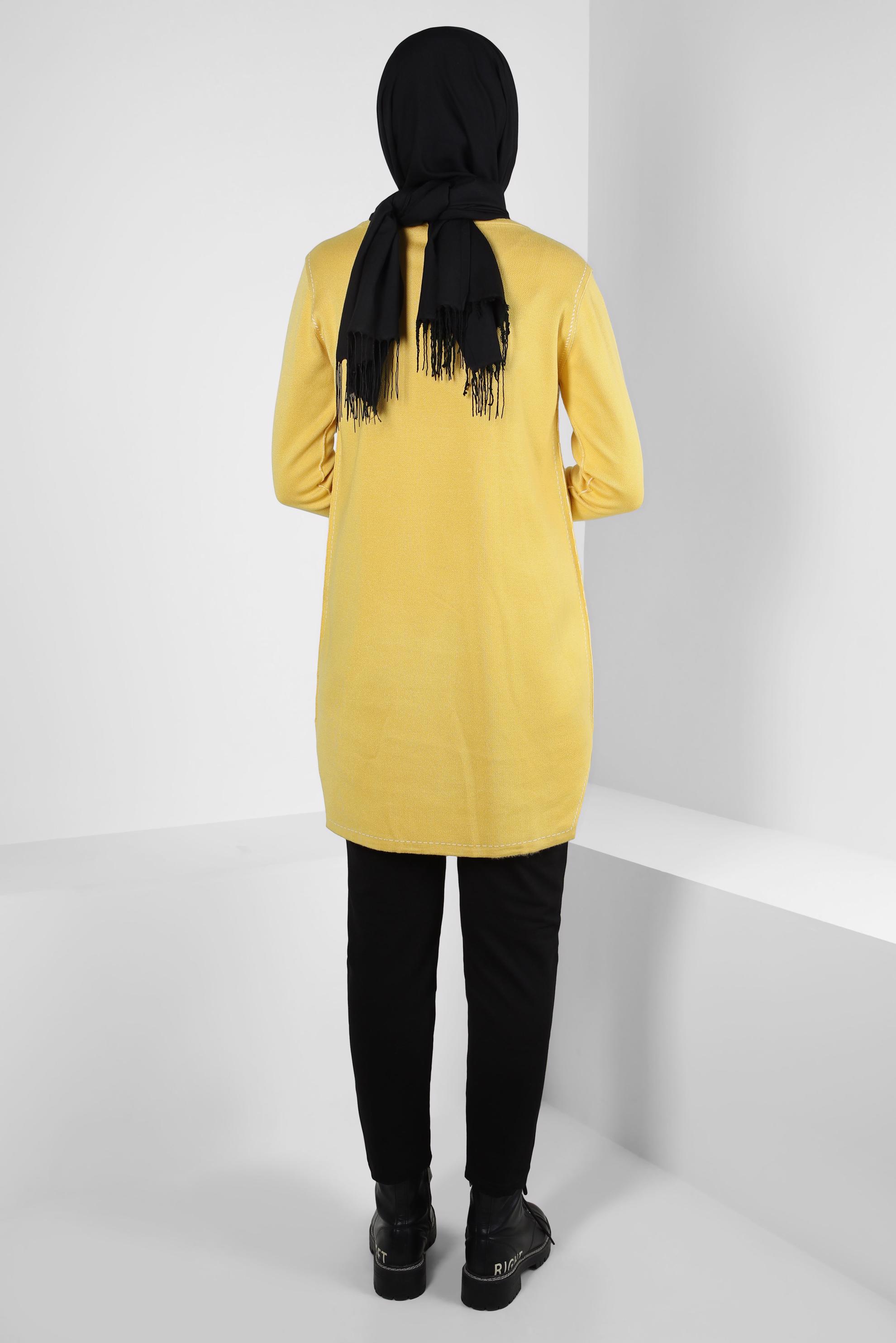 Tesettür giyim SARI CEP DETAYLI TRİKO TUNİK 42038 