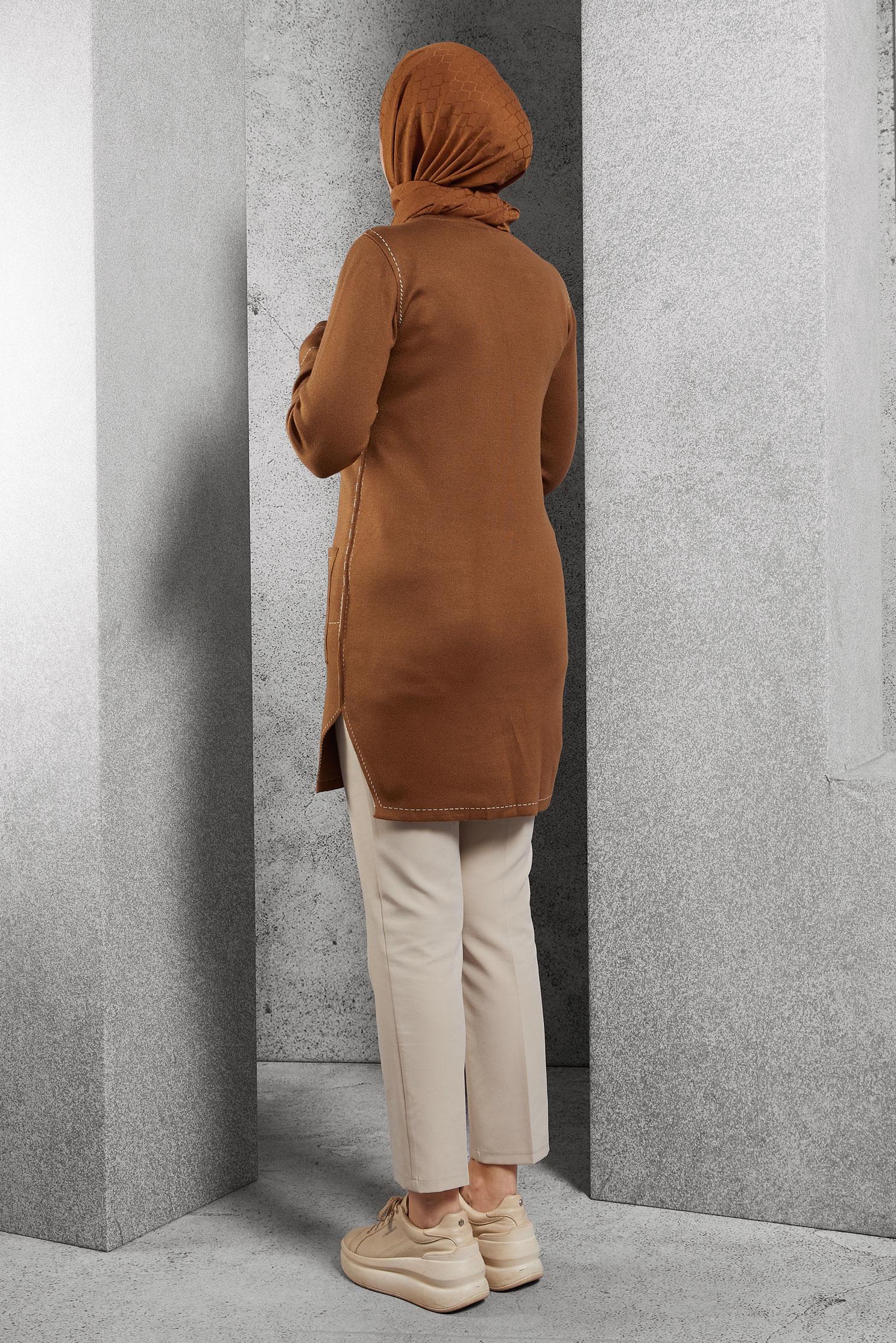 Tesettür giyim TABA CEP DETAYLI TRİKO TUNİK 42038 