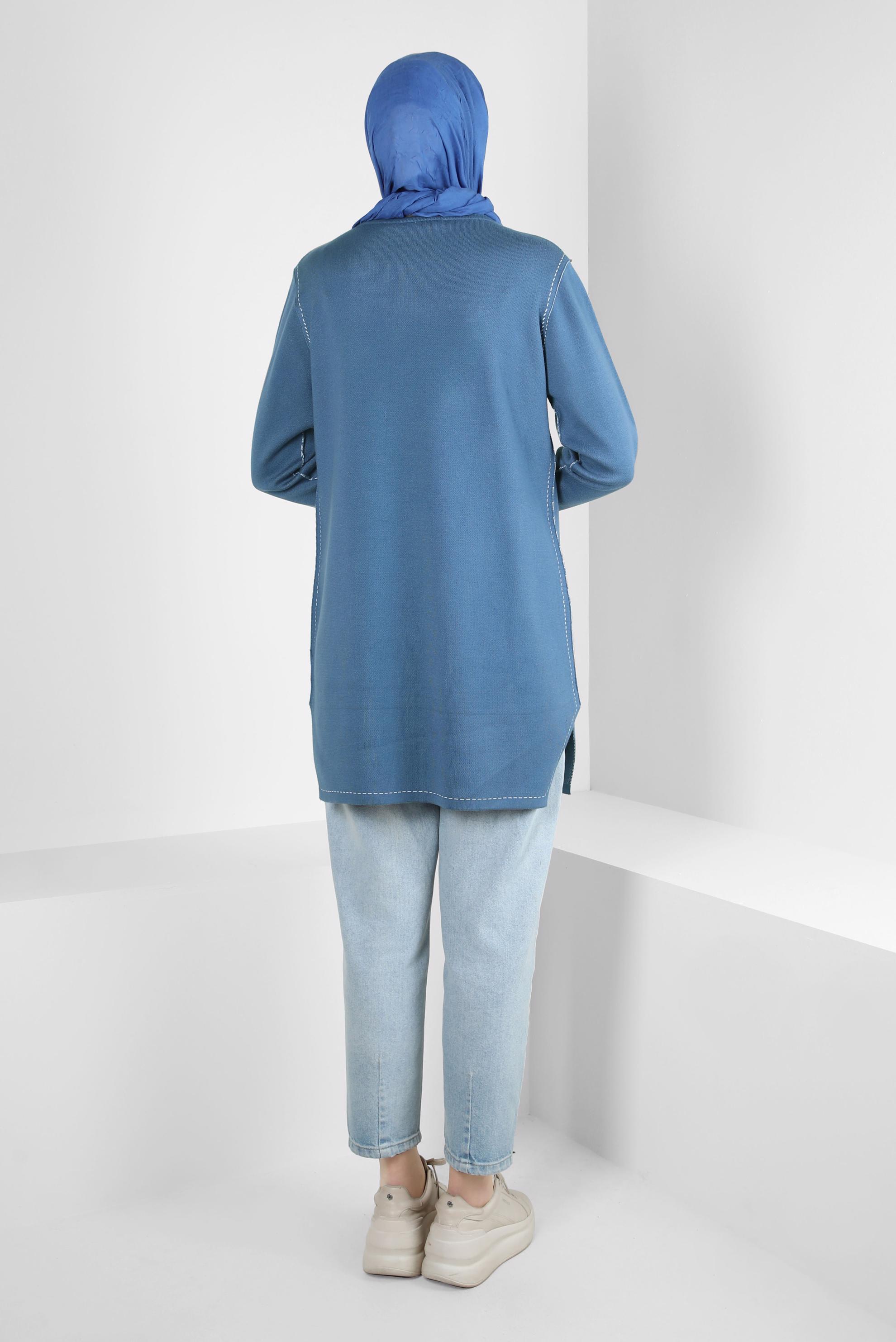 Tesettür giyim LACİVERT CEP DETAYLI TRİKO TUNİK 42038 