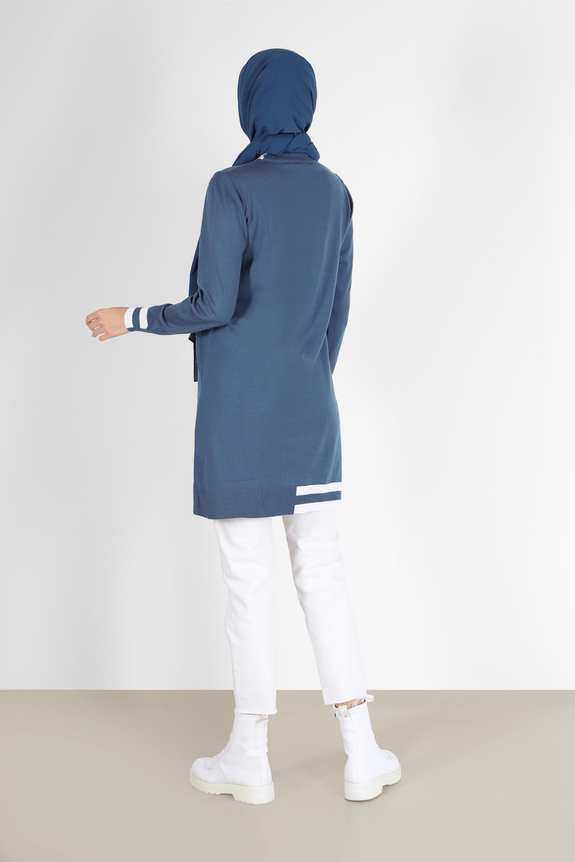 Tesettür giyim LACİVERT RENK BLOKLU TRİKO TUNİK 42039 