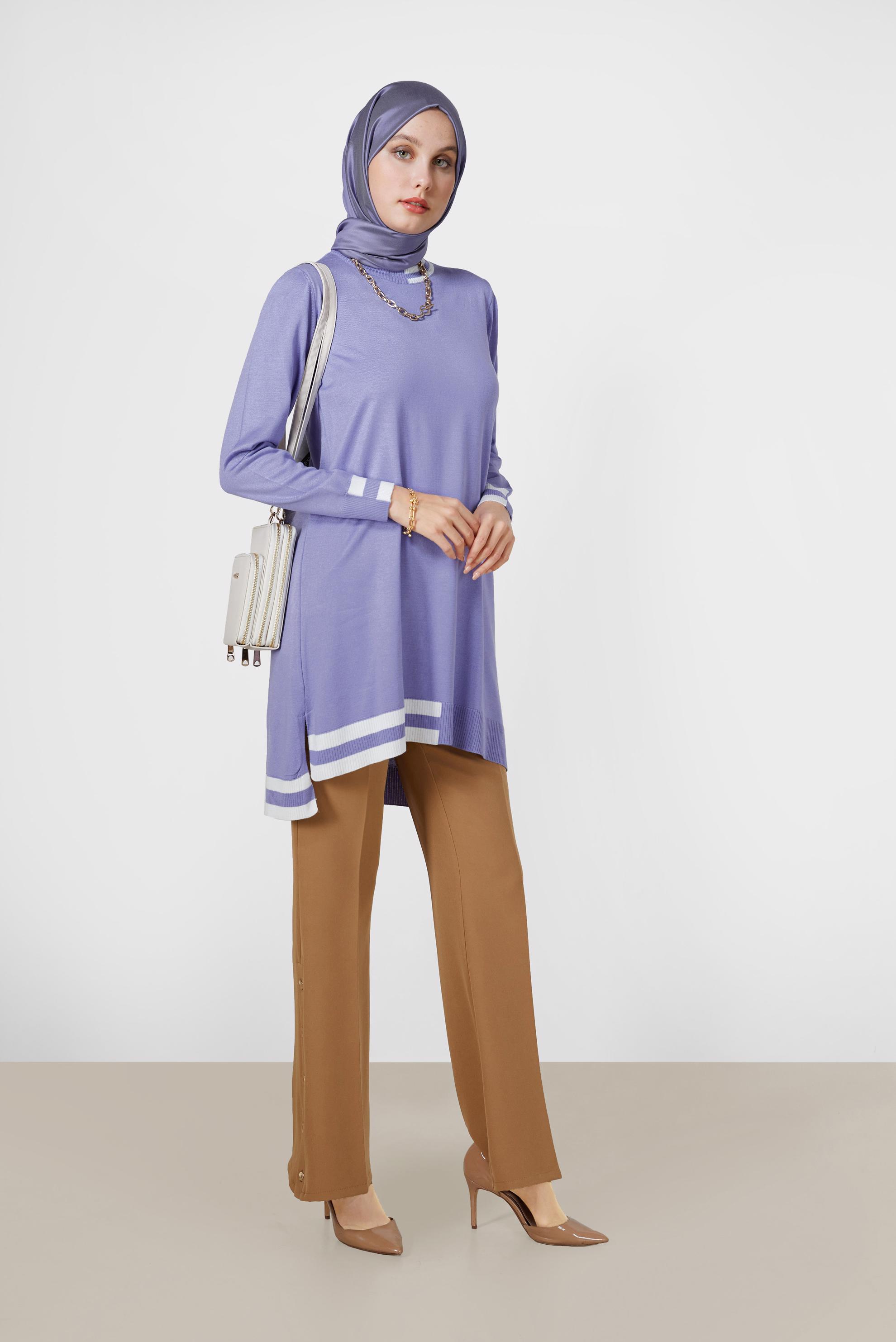 Tesettür giyim MOR RENK BLOKLU TRİKO TUNİK 42039 