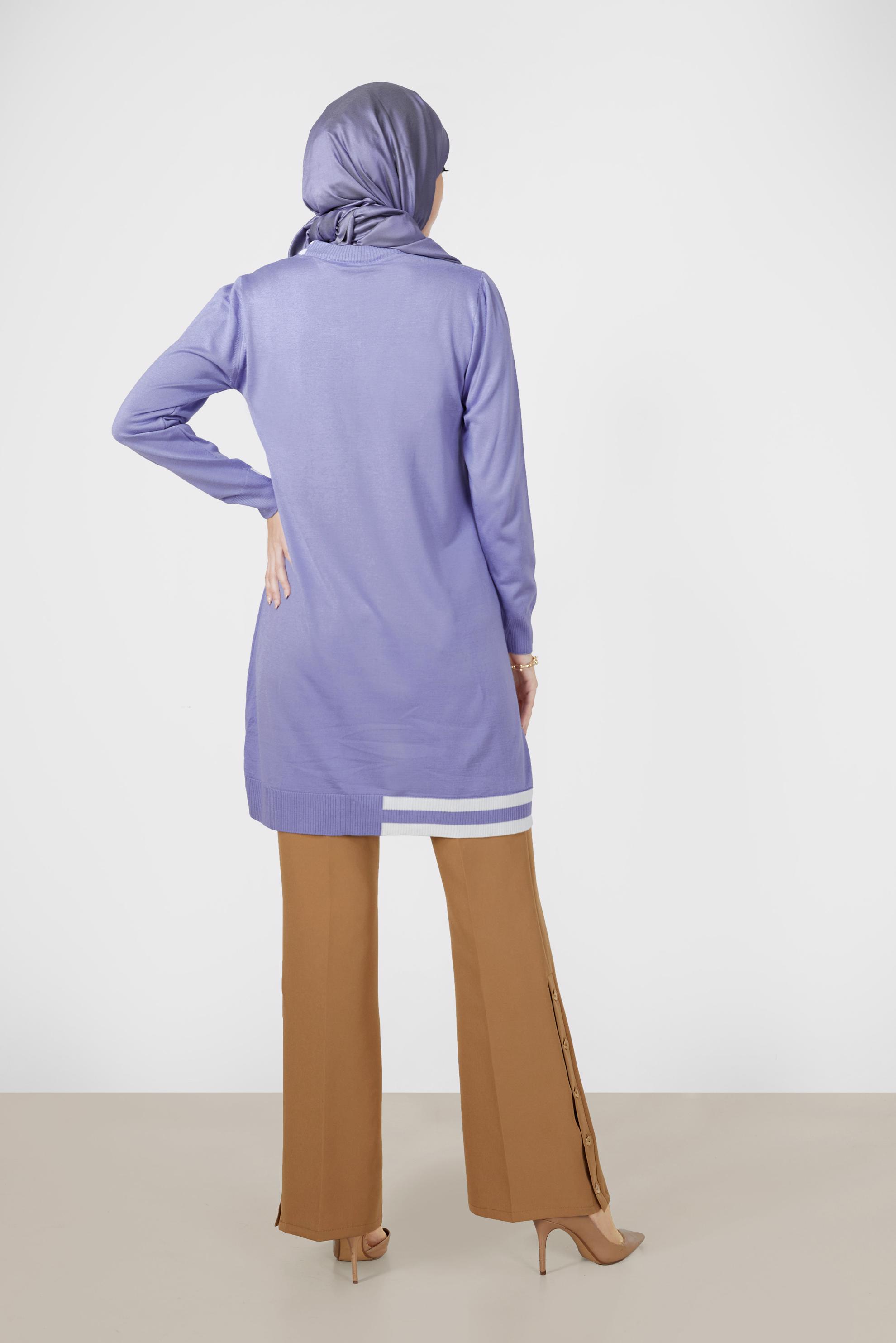 Tesettür giyim MOR RENK BLOKLU TRİKO TUNİK 42039 