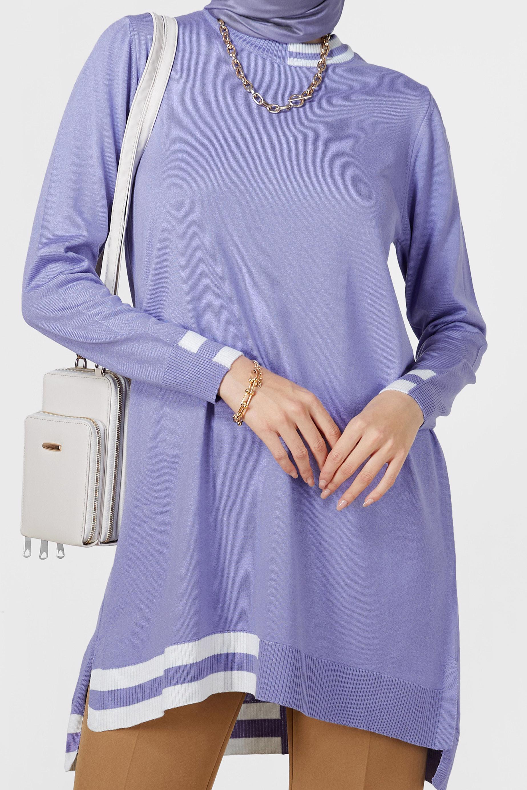 Tesettür giyim MOR RENK BLOKLU TRİKO TUNİK 42039 