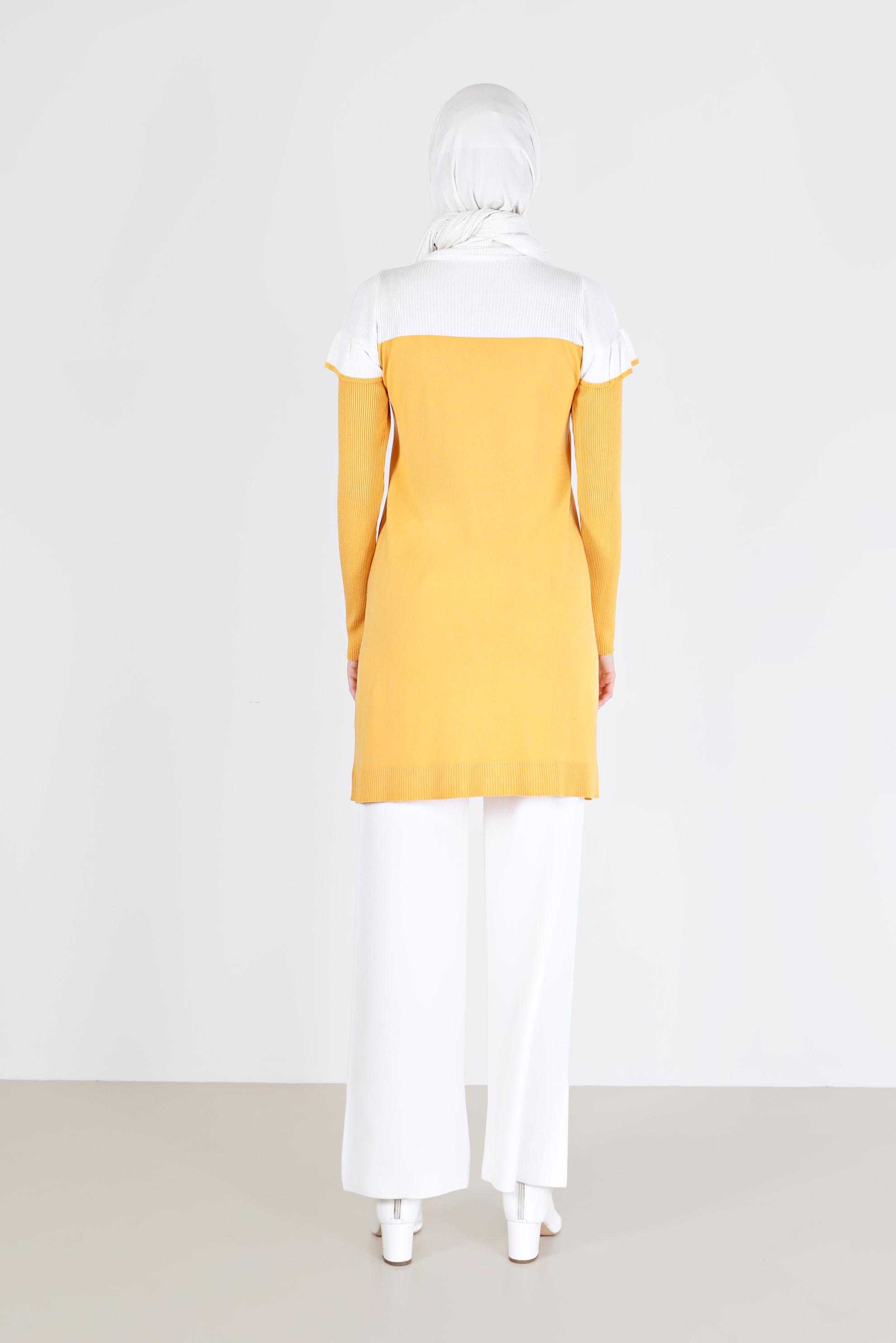 Tesettür giyim SARI İKİ RENKLİ OMUZLARI FIRFIRLI TRİKO TUNİK 42040 