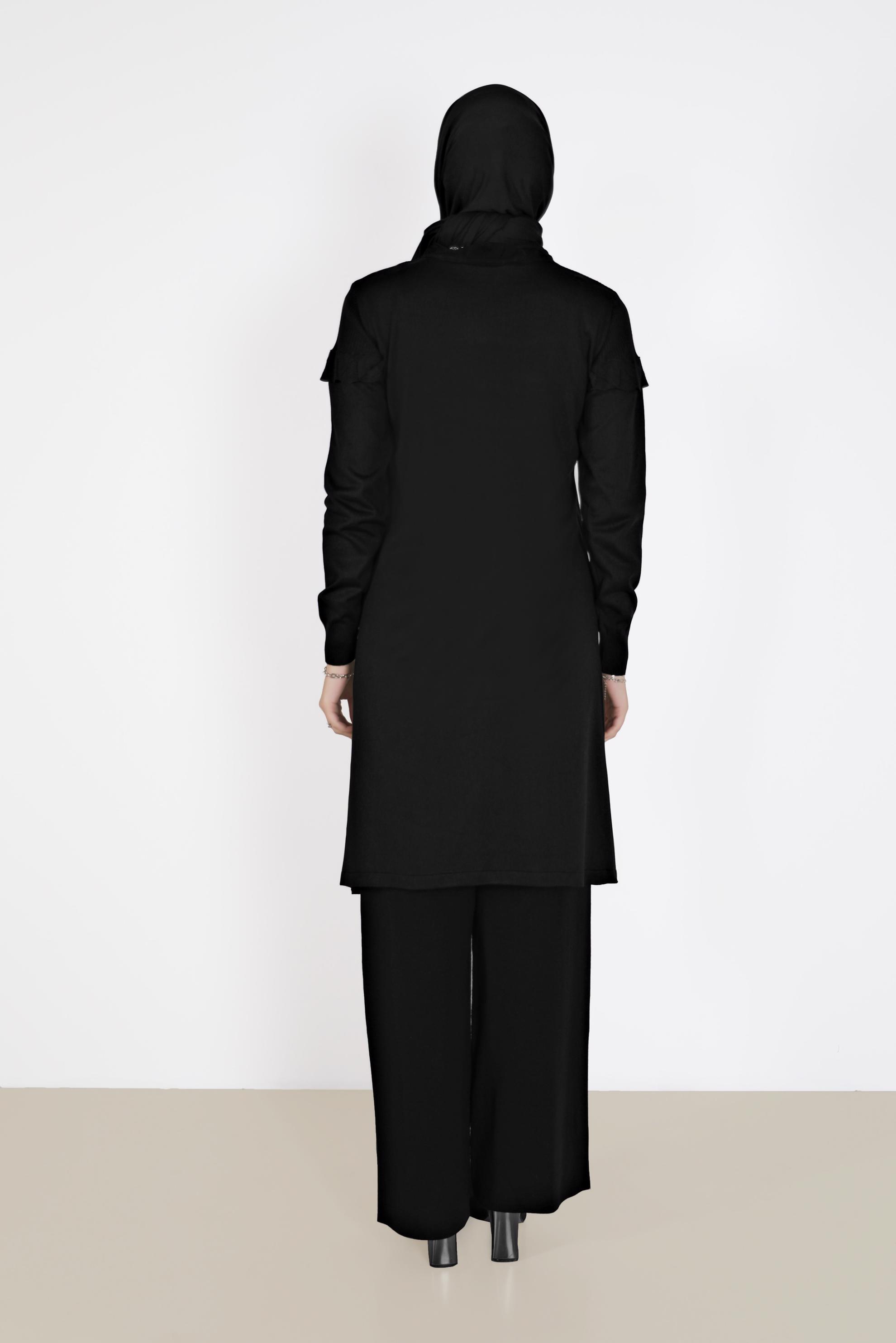 Hijab clothing BLACK FRILLED KNITWEAR TUNIC WITH ELASTIC CUFFS 42041 