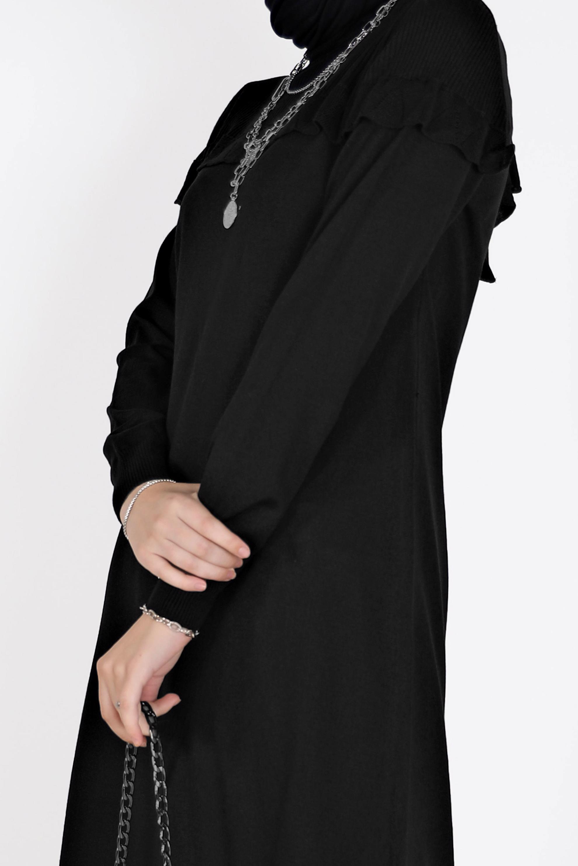 Hijab clothing BLACK FRILLED KNITWEAR TUNIC WITH ELASTIC CUFFS 42041 