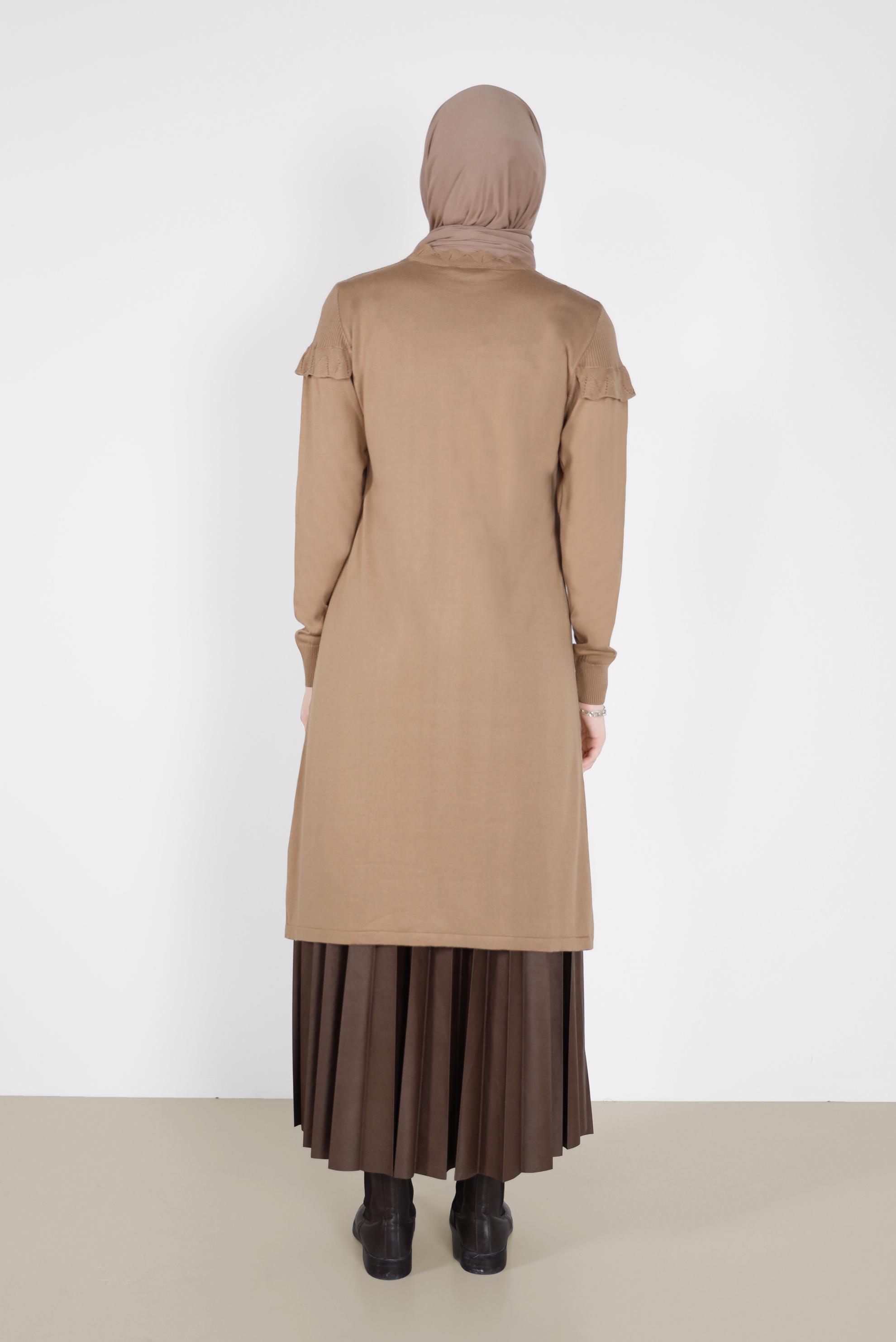 Tesettür giyim KAHVE VOLANLI MANŞETLERİ LASTİKLİ TRİKO TUNİK 42041 