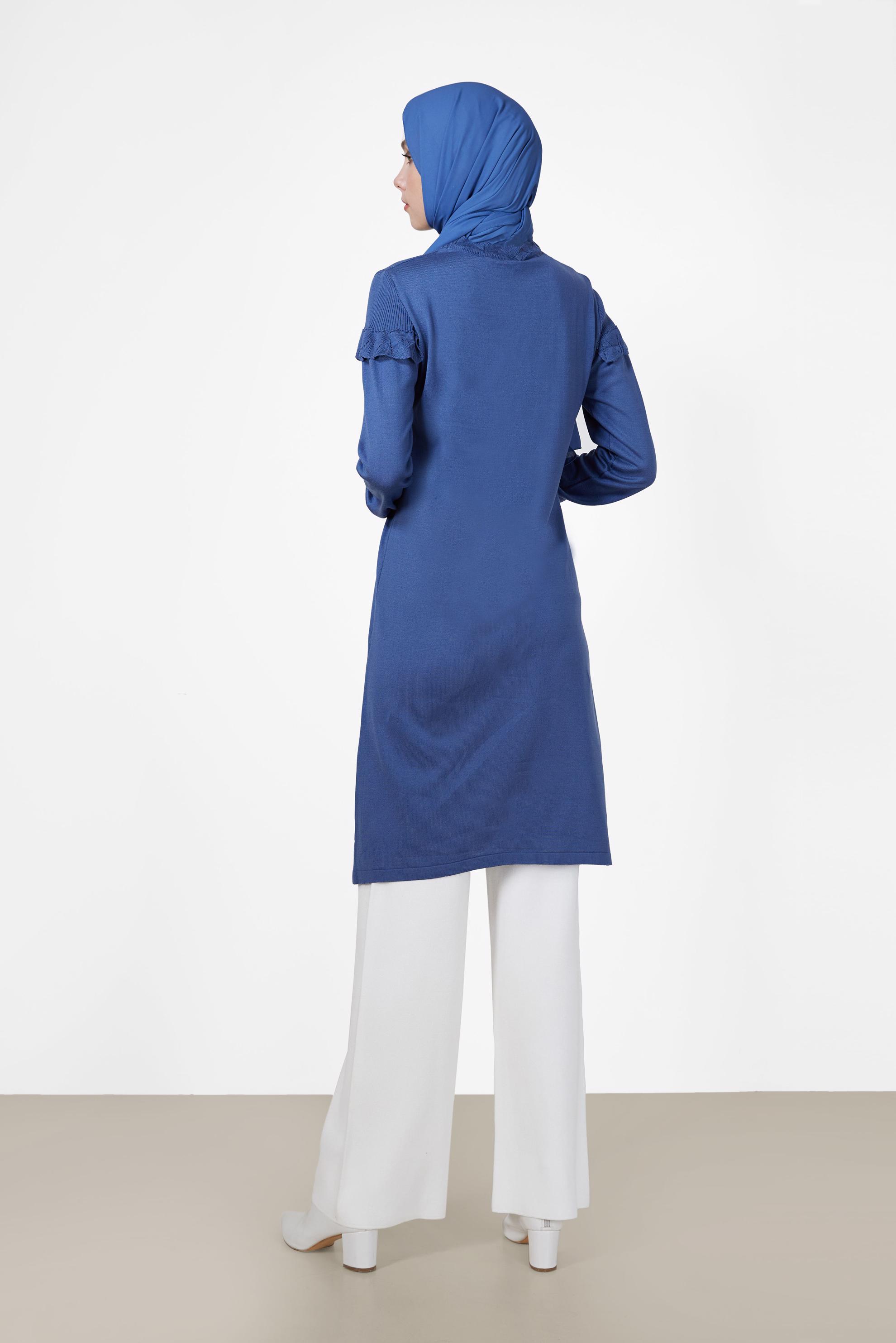 Tesettür giyim LACİVERT VOLANLI MANŞETLERİ LASTİKLİ TRİKO TUNİK 42041 