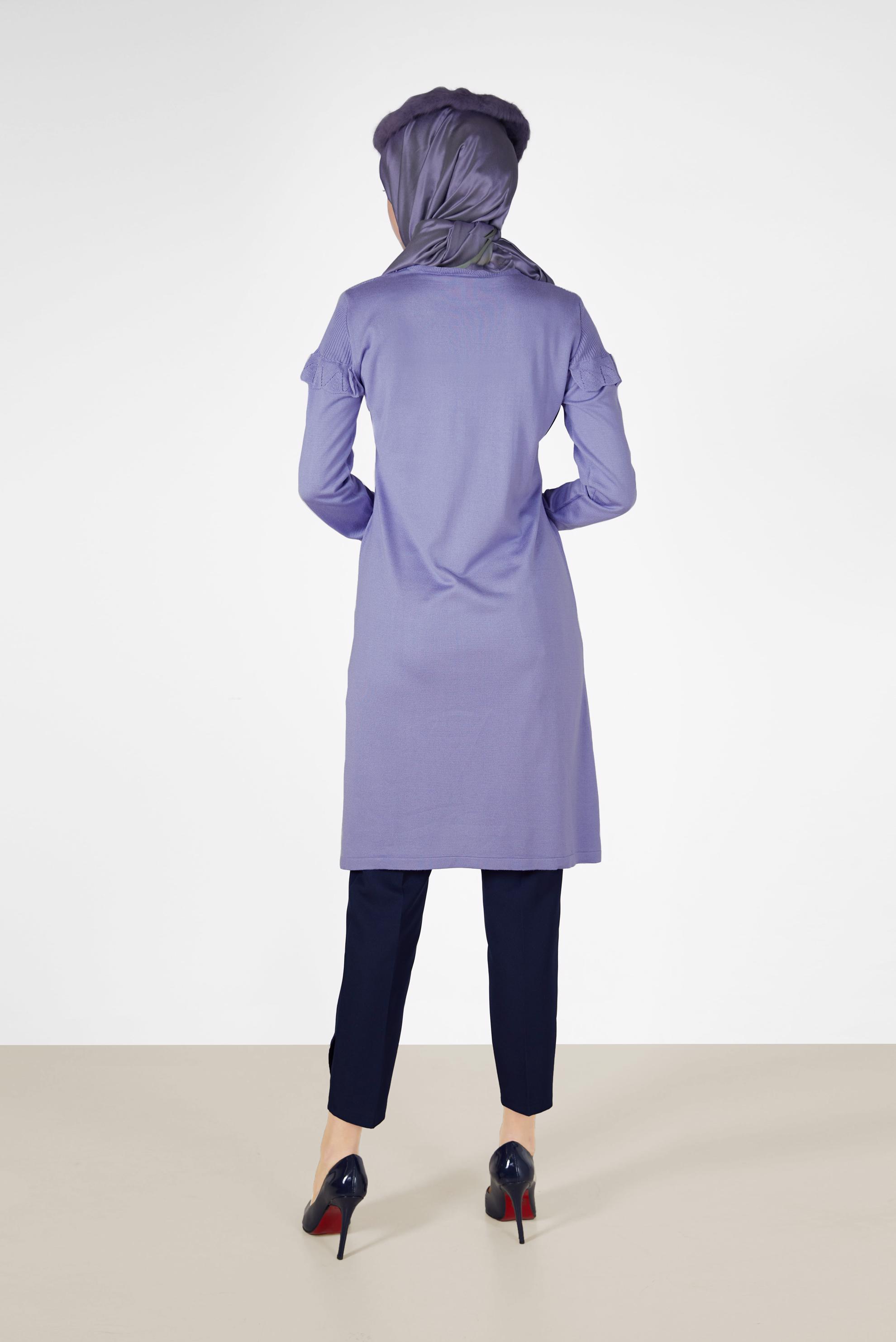 Hijab clothing PURPLE FRILLED KNITWEAR TUNIC WITH ELASTIC CUFFS 42041 