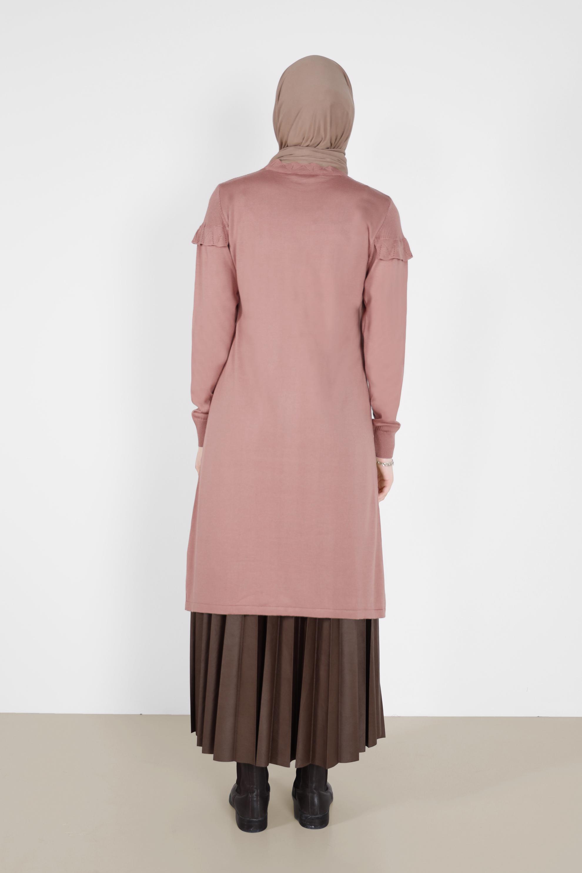 Tesettür giyim PUDRA VOLANLI MANŞETLERİ LASTİKLİ TRİKO TUNİK 42041 