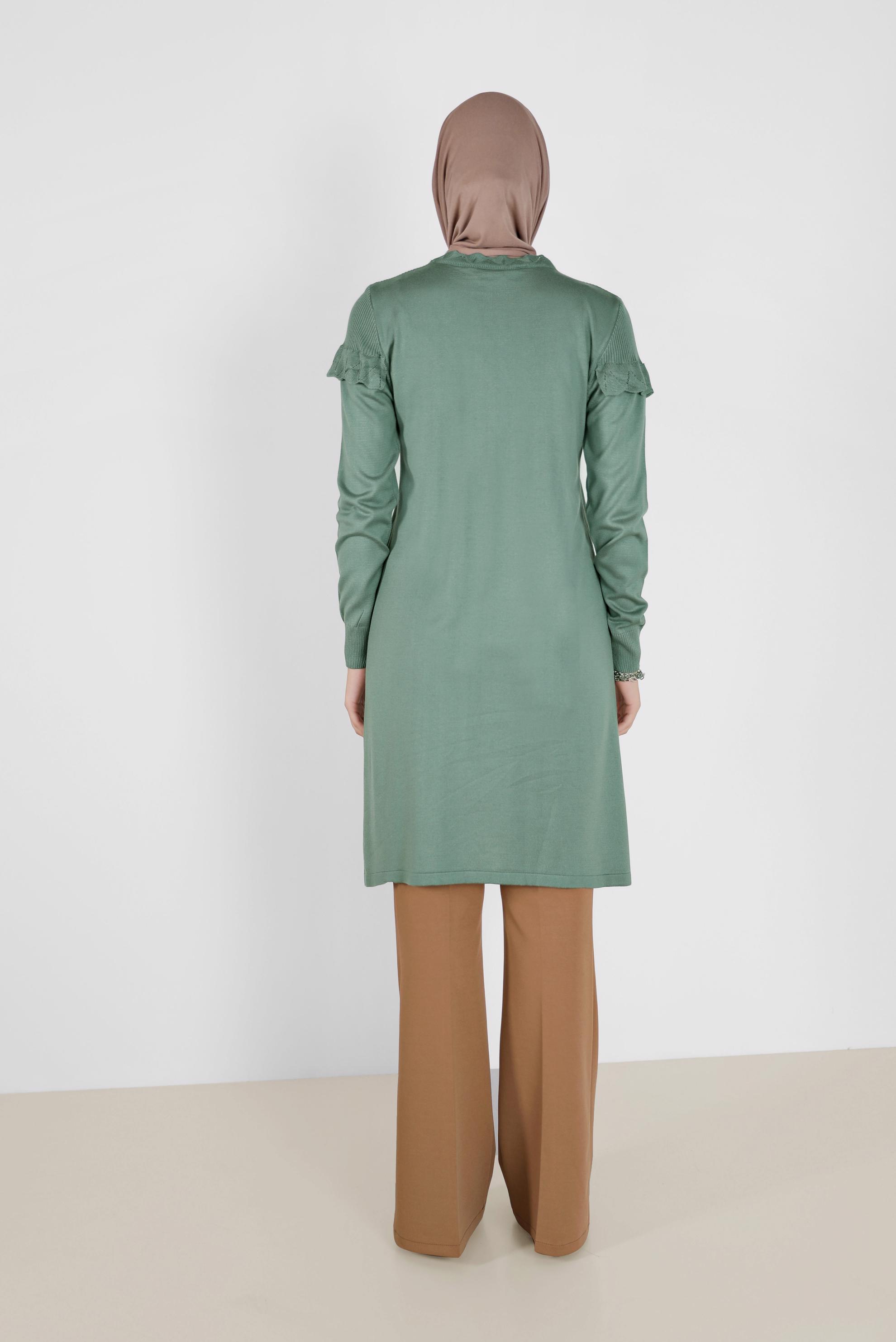 Hijab clothing GREEN FRILLED KNITWEAR TUNIC WITH ELASTIC CUFFS 42041 