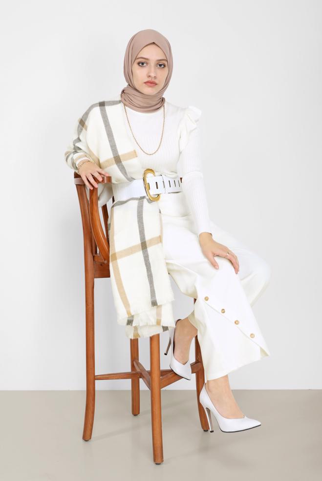 Hijab clothing  RUFFLE DETAIL STRIPED KNITWEAR TUNIC 42042  - ALVİNA