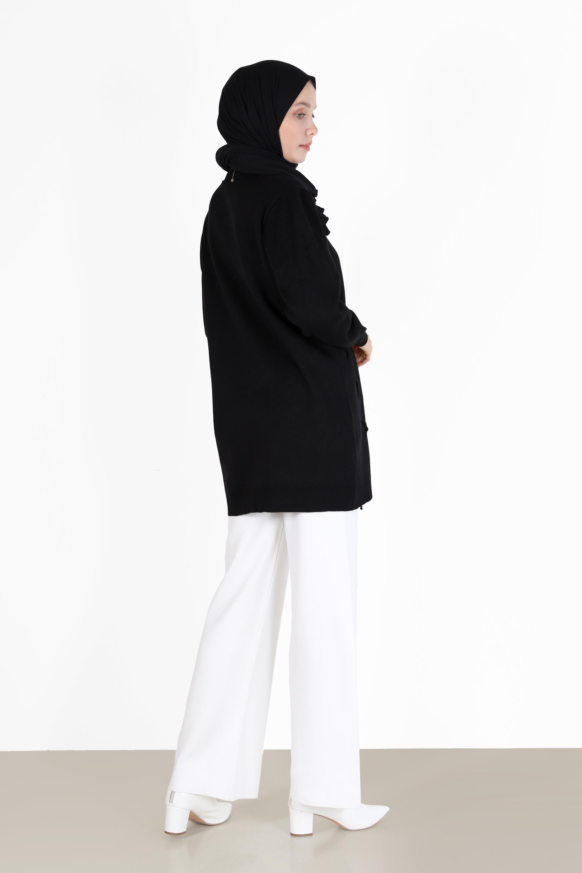 Tesettür giyim SİYAH BAĞLAMA DETAYLI TRİKO TUNİK 42044 