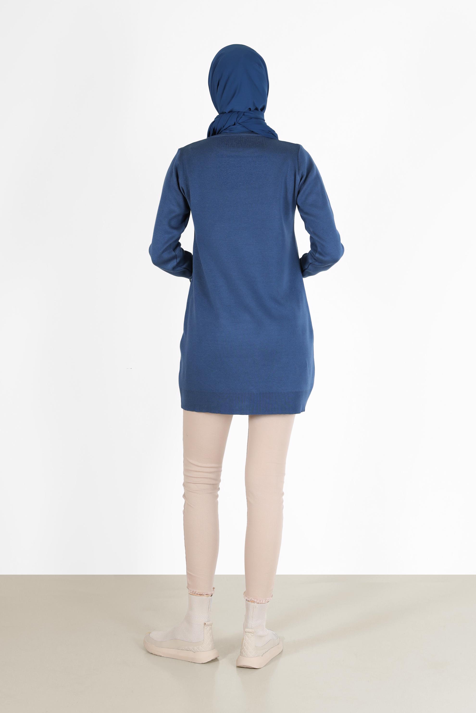 Tesettür giyim LACİVERT BAĞLAMA DETAYLI TRİKO TUNİK 42044 