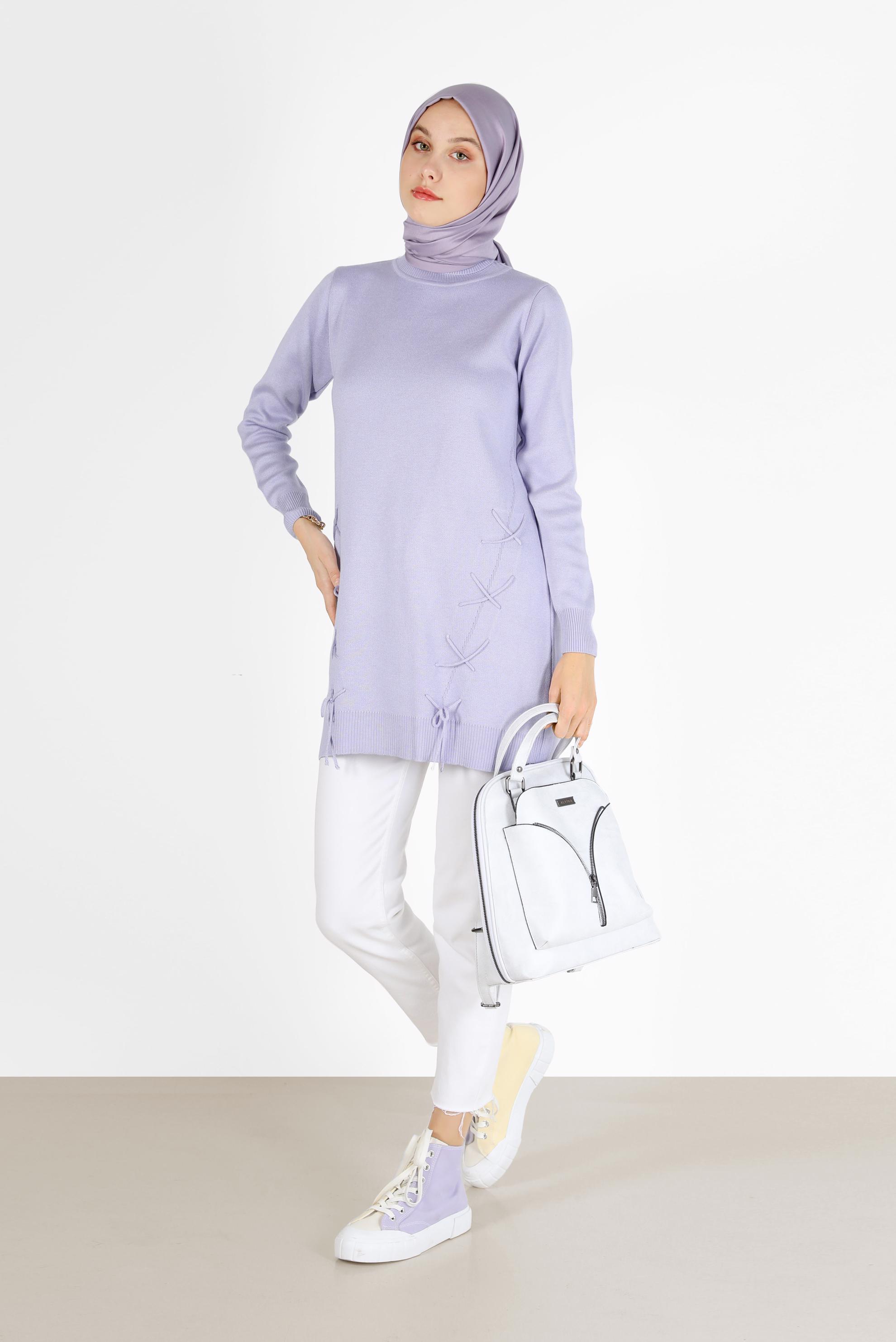 Hijab clothing PURPLE TIE DETAIL KNITWEAR TUNIC 42044 