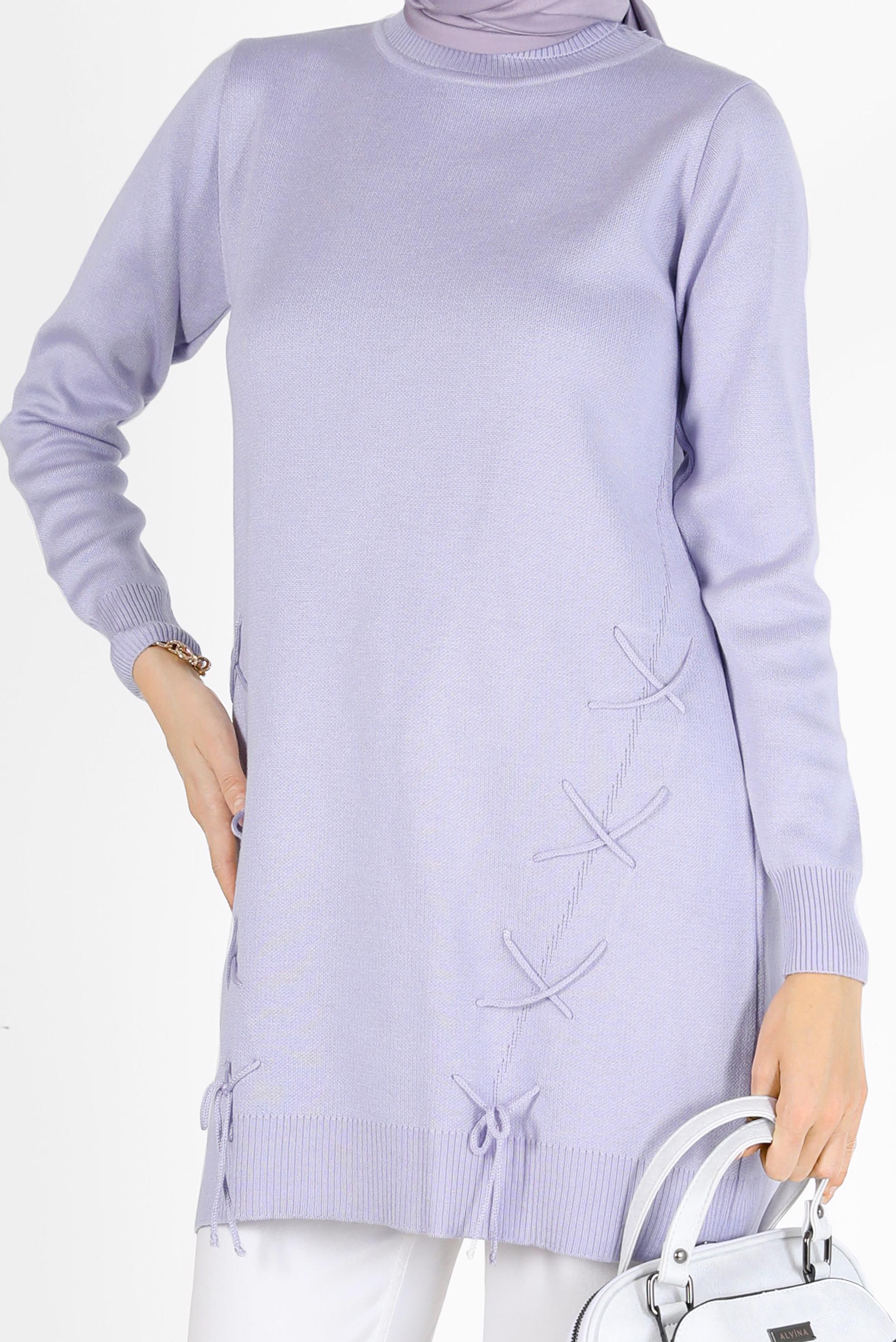 Hijab clothing PURPLE TIE DETAIL KNITWEAR TUNIC 42044 