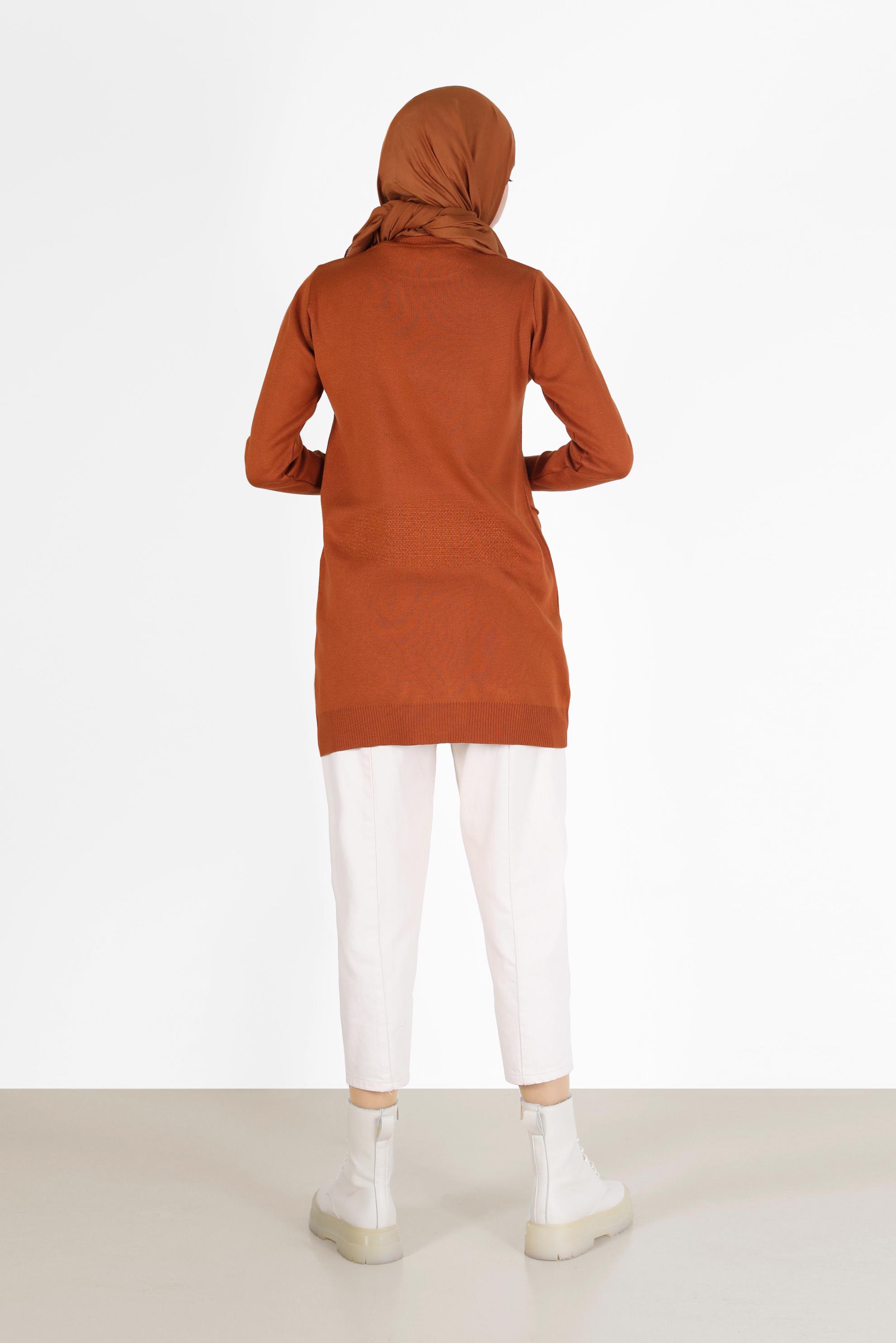 Hijab clothing ORANGE TIE DETAIL KNITWEAR TUNIC 42044 