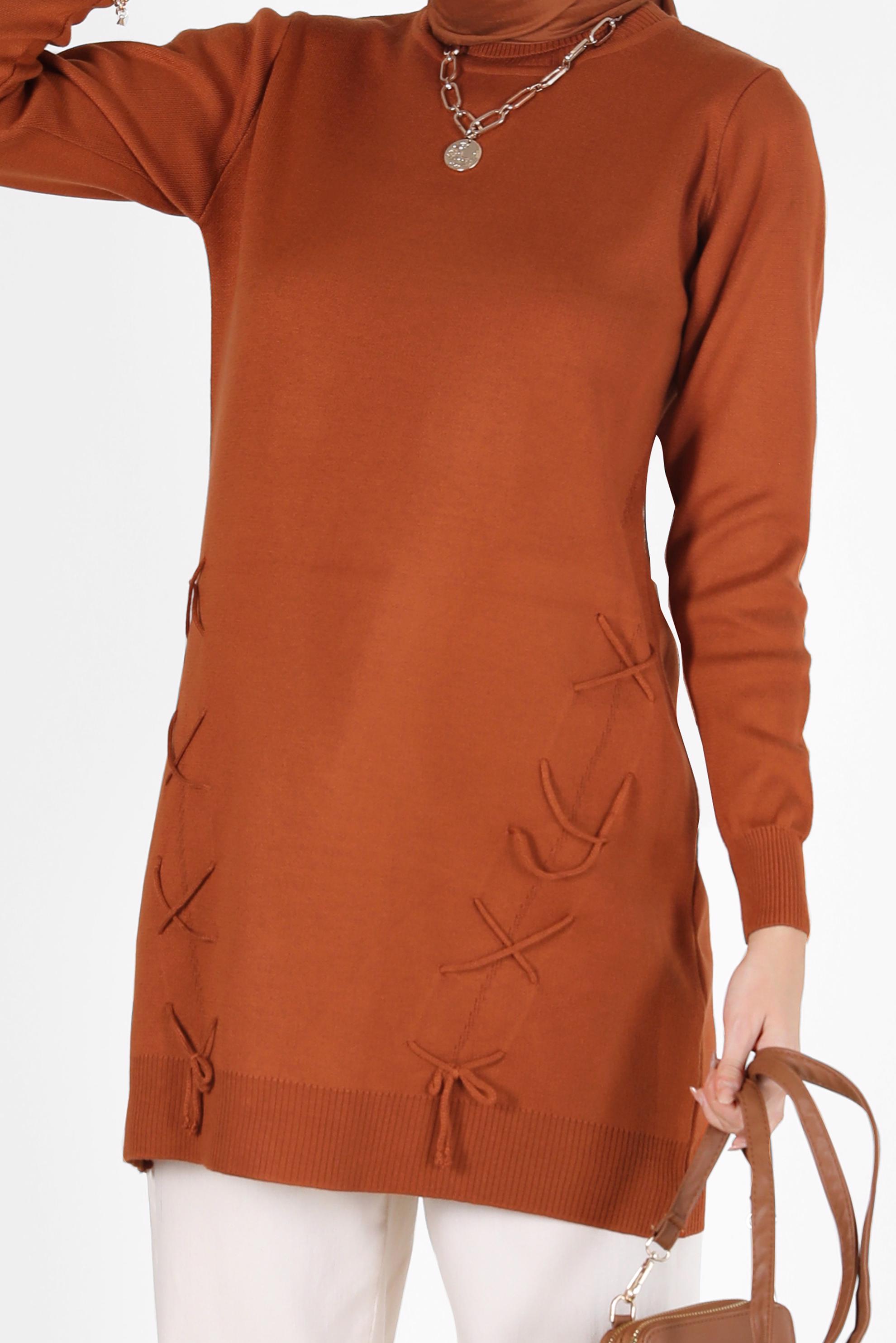Hijab clothing ORANGE TIE DETAIL KNITWEAR TUNIC 42044 