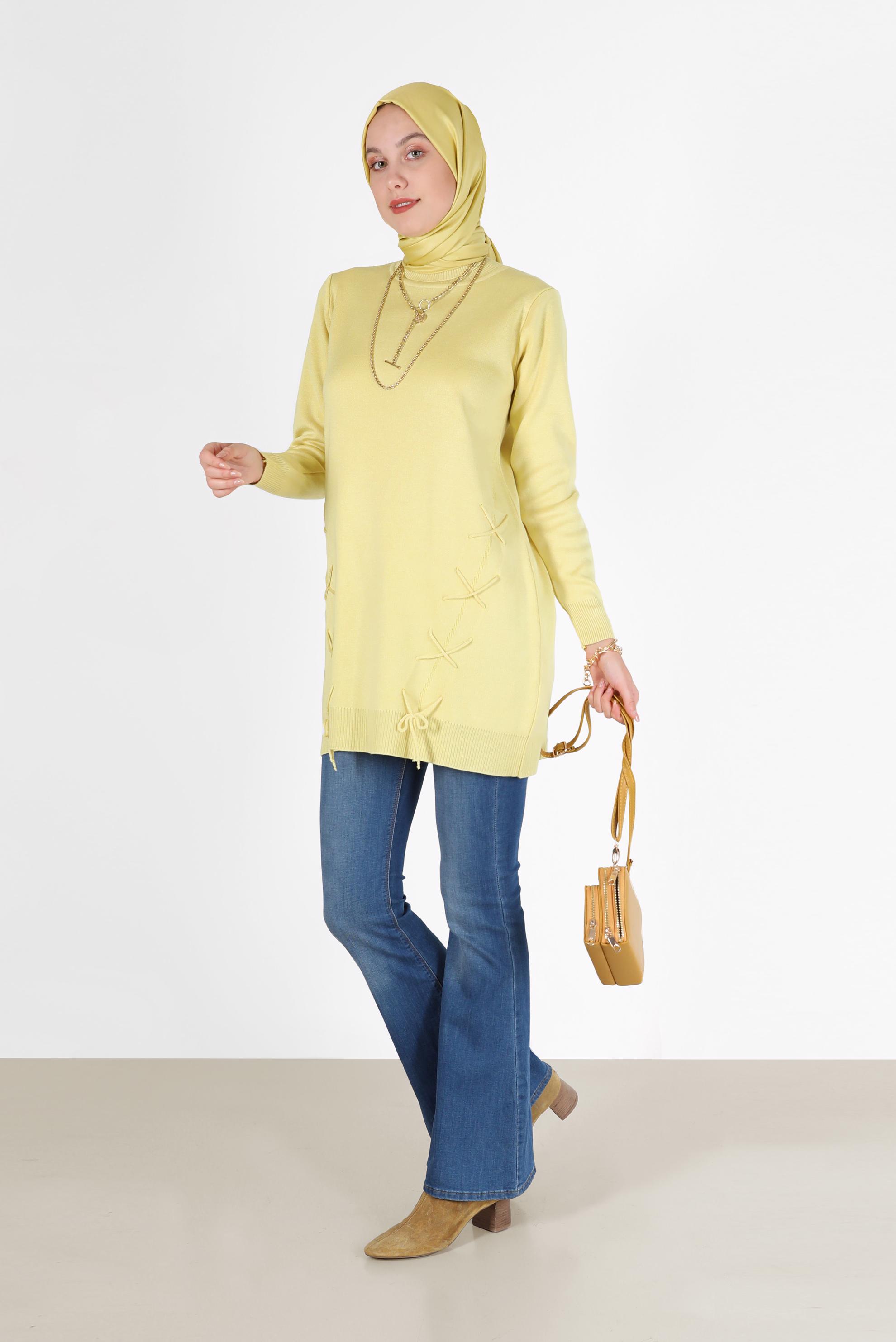 Hijab clothing YELLOW TIE DETAIL KNITWEAR TUNIC 42044 