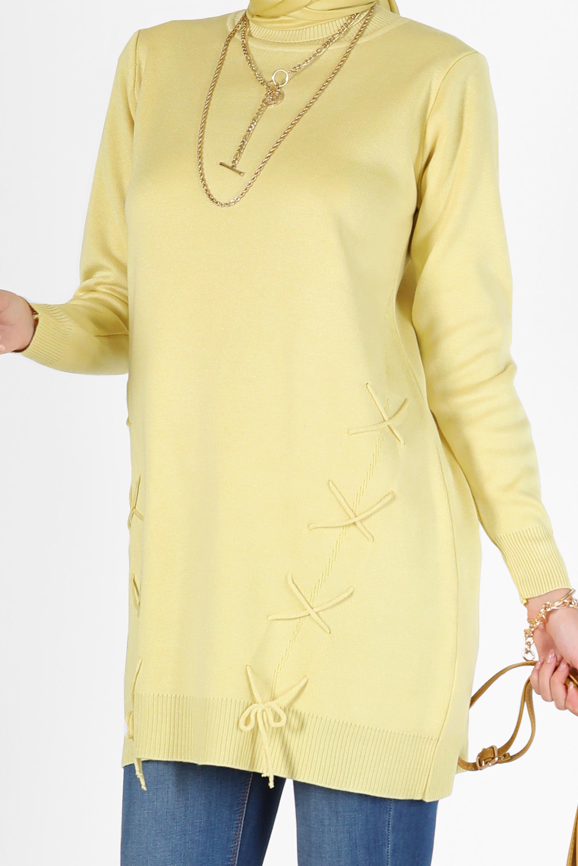 Hijab clothing YELLOW TIE DETAIL KNITWEAR TUNIC 42044 